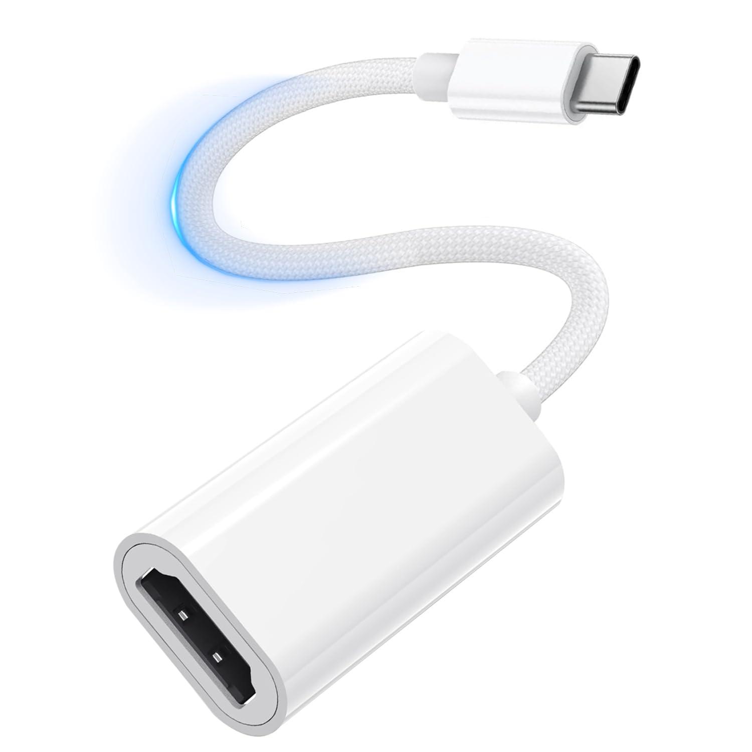 Herfair USB C to HDMI Adapter [MFi Certified] Type-C Digital AV Adapter for iPhone 15 to Monitor 4K HDMI Female to Type-C Male Converter for MacBook Pro/Air, iMac, Dell XPS, iPad Pro, Galaxy S23, More (White)