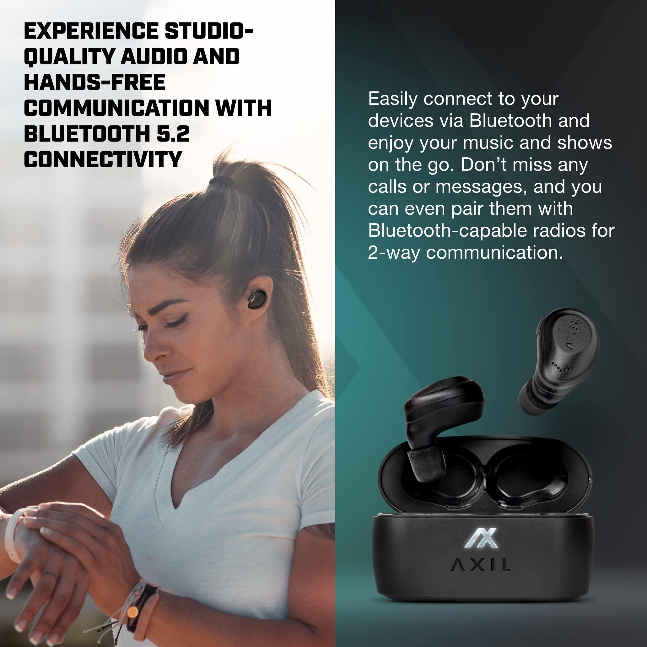AXIL AXIL XCOR PRO Wireless Earbuds Bluetooth HearPRO Buds with Touch Control Bluetooth Enhancement Hearing Protection Dust & Water Resistant Wind Resistant True Wireless Earbuds.