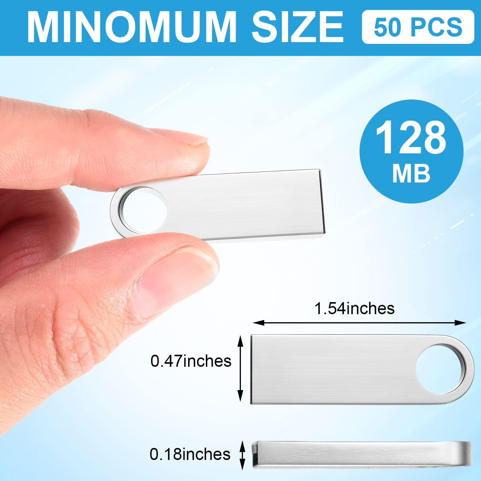 Fabbay 50 Packs 2.0 Flash USB Drives Bulk Waterproof Flash Thumb Drives Memory Pen Stick Small Mini Zinc Alloy Design for PC Computer Laptop Office School Data Storage Silver 128 MB
