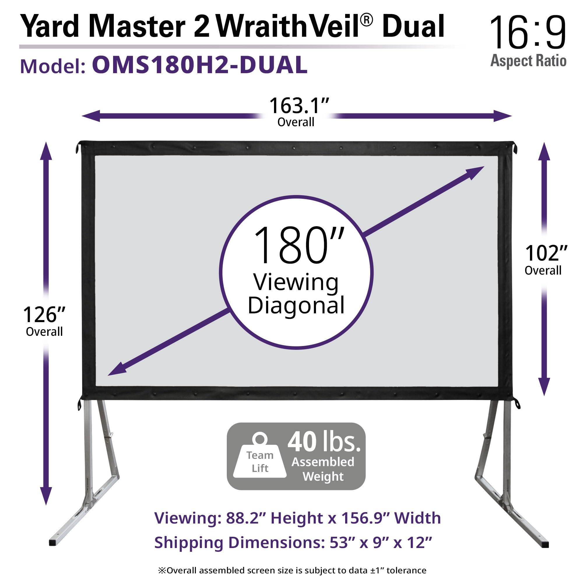 Elite Screens Elite Screens Yard Master 2 WraithVeil Projector Screen 180-INCH 16:9 Front and Rear 4K/8K Ultra HD Active 3D HDR Movie Screen, OMS180H2-DUAL