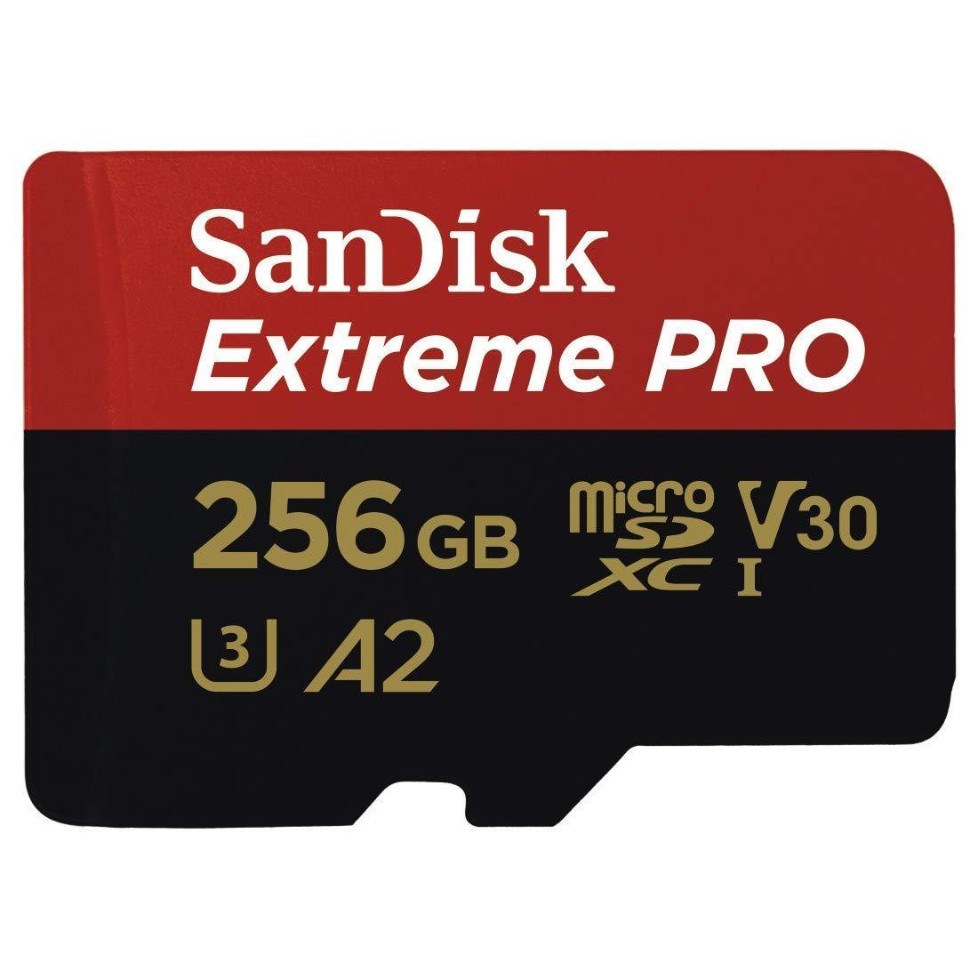 SanDisk SanDisk 256GB Micro SDXC Extreme Pro Memory Card (2 Pack) Works with GoPro Hero 8 Black, Max 360 Cam U3 V30 4K Class 10 (SDSQXCZ-256G-GN6MA) Bundle with (1) Everything But Stromboli MicroSD Reader