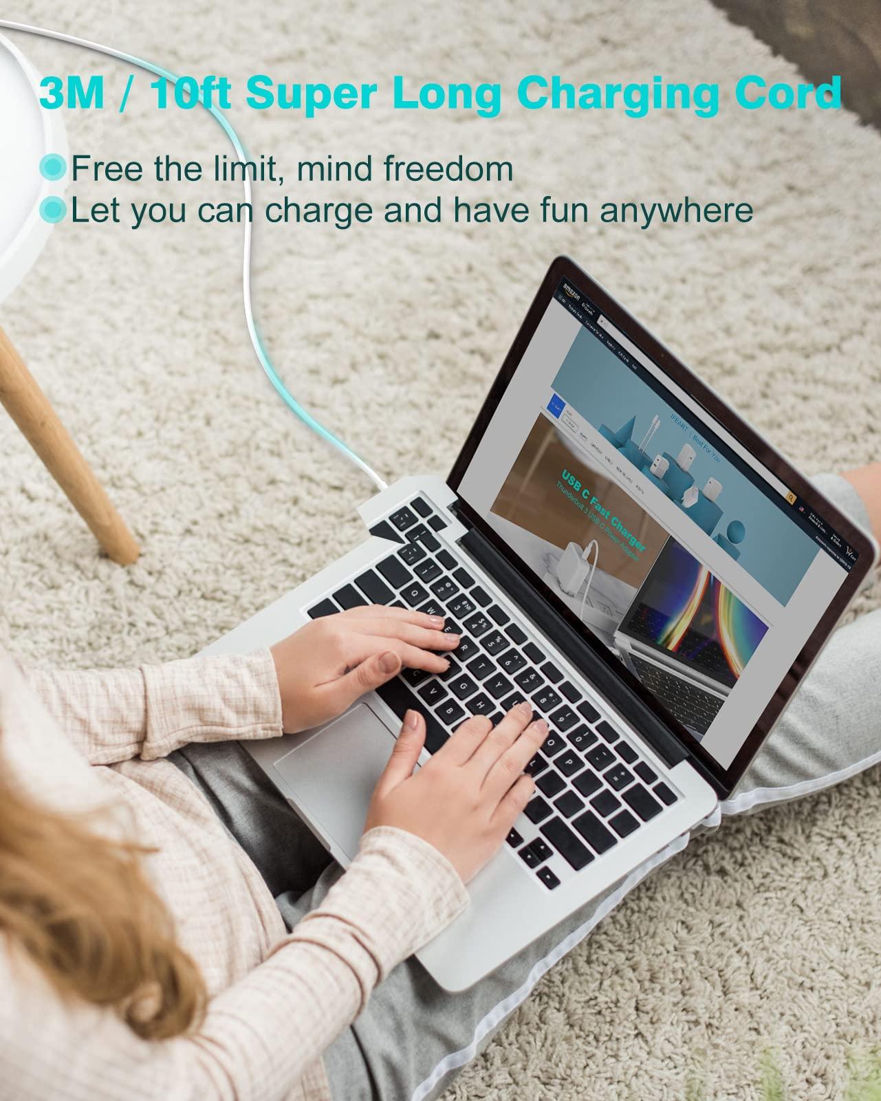 IFEART Charger for MacBook Pro 10FT, 96W USB C Charger Power Adapter for MacBook Pro 16, 15, 14, 13 inch 2024, 2023, 2022 2021, 2020, M1 M2 M3 MacBook Air, LED, 100W USB-C Cable Charging as Fast as MagSafe 3