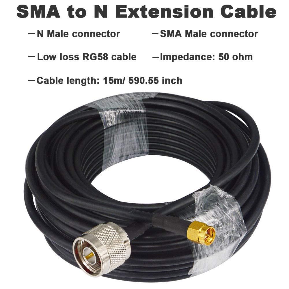 onelinkmore Ultra Flexible SMA to N Cable 15-Meter(49.2 Ft) Low Loss RG58 N Male to SMA Male Antenna RF Coaxial Cable and Two-Way Radio Applications Pure Copper 50 ohm for 3G/4G/LTE/ADS-B/Ham/WiFi/RF Radio