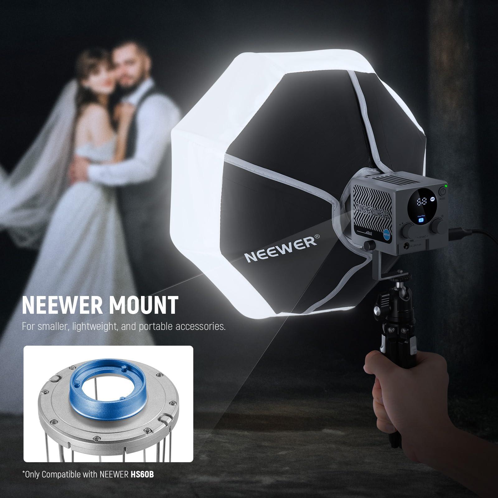 NEEWER NEEWER HS60B Mini Video Light with App Control, 60W Handheld Portable Bi Color COB LED Continuous Output Lighting with NS7L 12"/30cm Lantern Softbox for Photo Video Live Stream Portrait