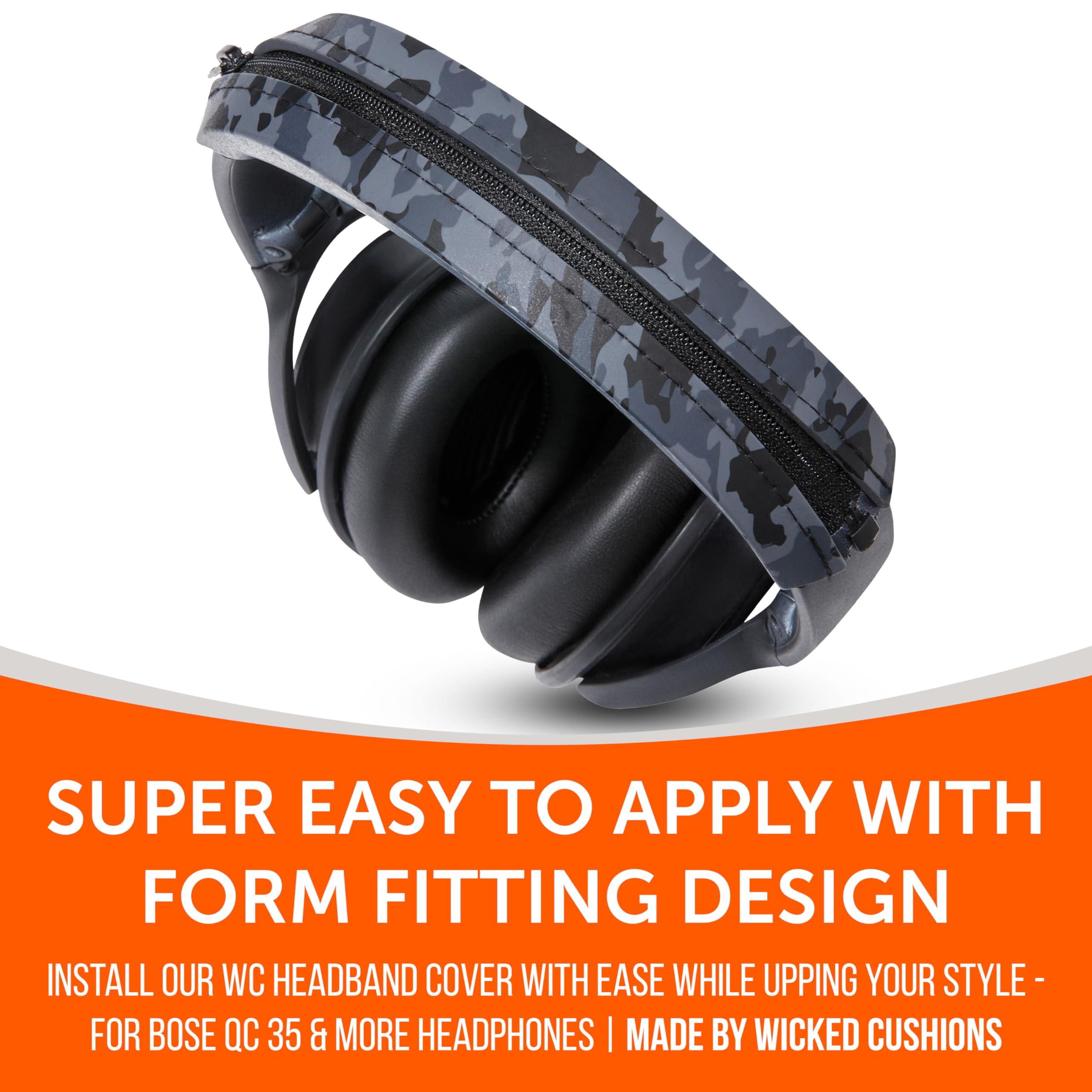 WC WC BandZ QC - Silicone Headband Cover for Bose QuietComfort 35, 35ii, 45, QC 2023 & More, Made by Wicked Cushions | Enhanced Style, and Sweat Protection | Black Camo
