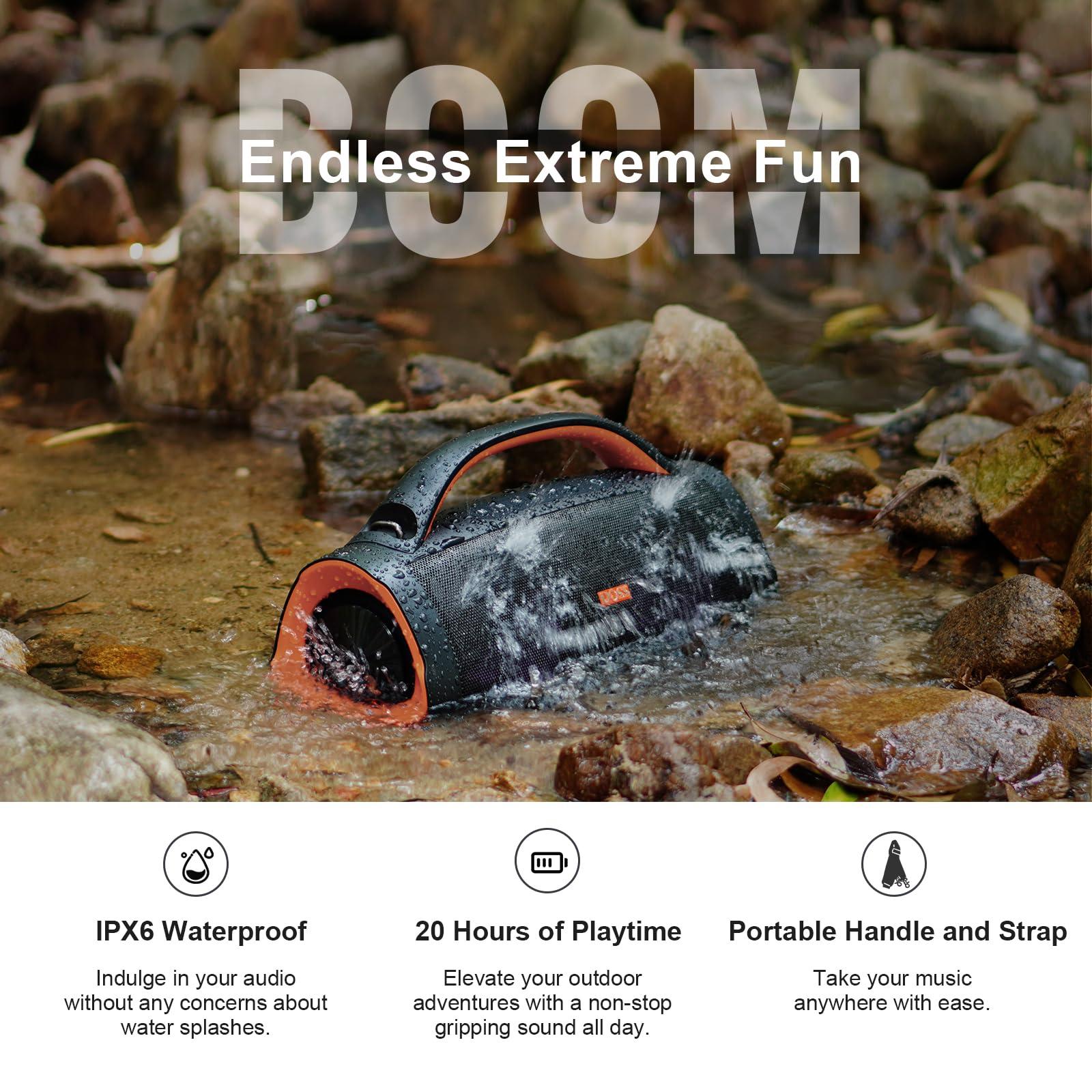 DOSS DOSS Extreme Boom+ Outdoor Bluetooth Speaker with 100W Stereo Sound, Extra Bass, 20H Playtime, Party-Sync LED Lights, Built-in Power Bank, IPX6 Waterproof Speaker for Camping, Pool, Beach, Yard
