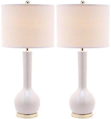 Safavieh SAFAVIEH Lighting Collection Mae Long Neck Modern Contemporary White Ceramic 31-inch Bedroom Living Room Home Office Desk Nightstand Table Lamp Set of 2 (LED Bulbs Included)