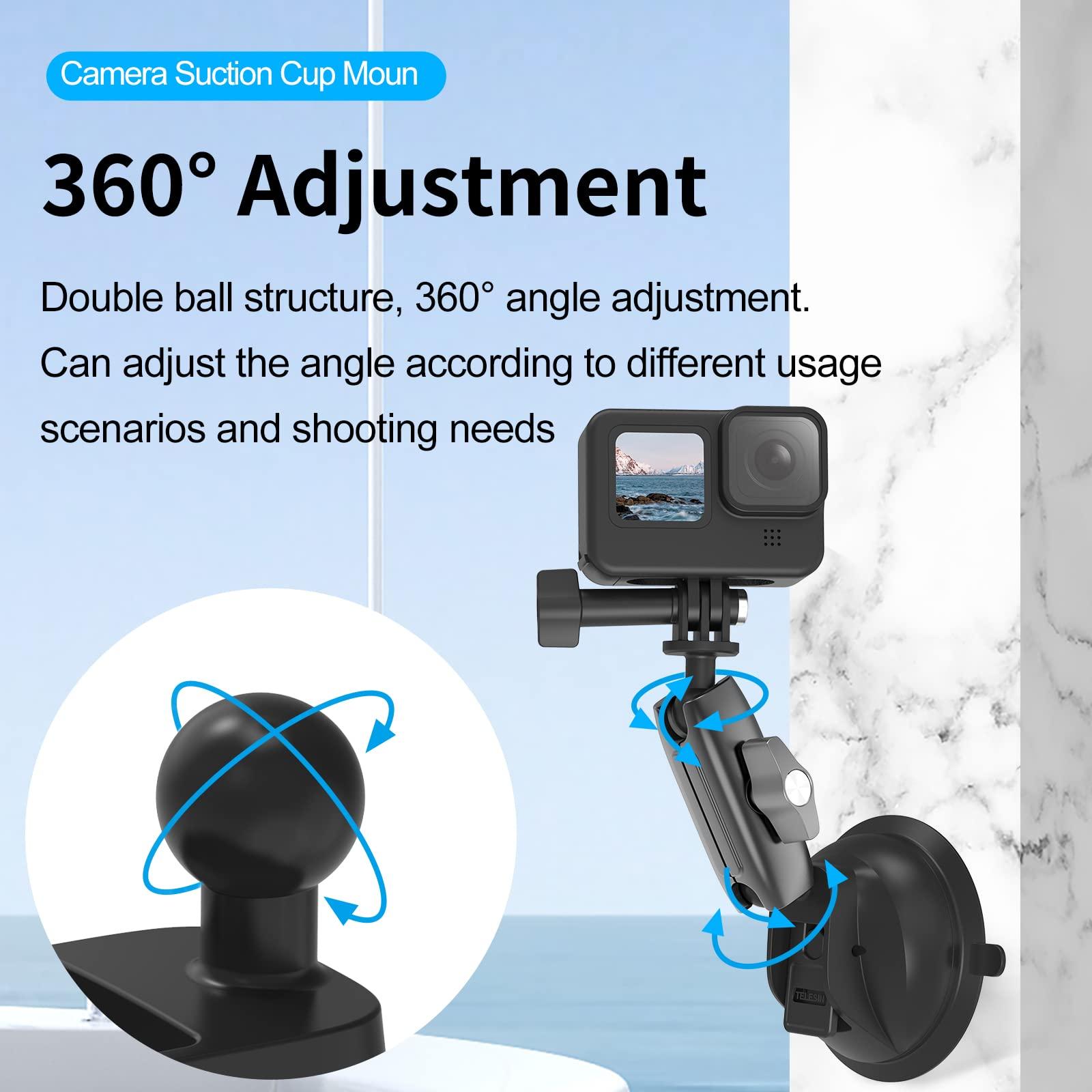 TELESIN TELESIN Aluminum Camera Suction Cup Car Mount with Phone Holder, Outside Inside Windshield Window Dashboard Accessories for GoPro 13 12 11 10 9 8 7 6 5 Insta360 X3 X4 X5 DJI Action 3 4 5pro Pocket 3