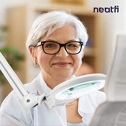 Neatfi Neatfi (New Model) Bifocals 1,200 Lumens LED Magnifying Floor Lamp with Rolling Base, 5 Diopter with 20 Diopter, Dimmable, Adjustable Arm (5 Inches, White)