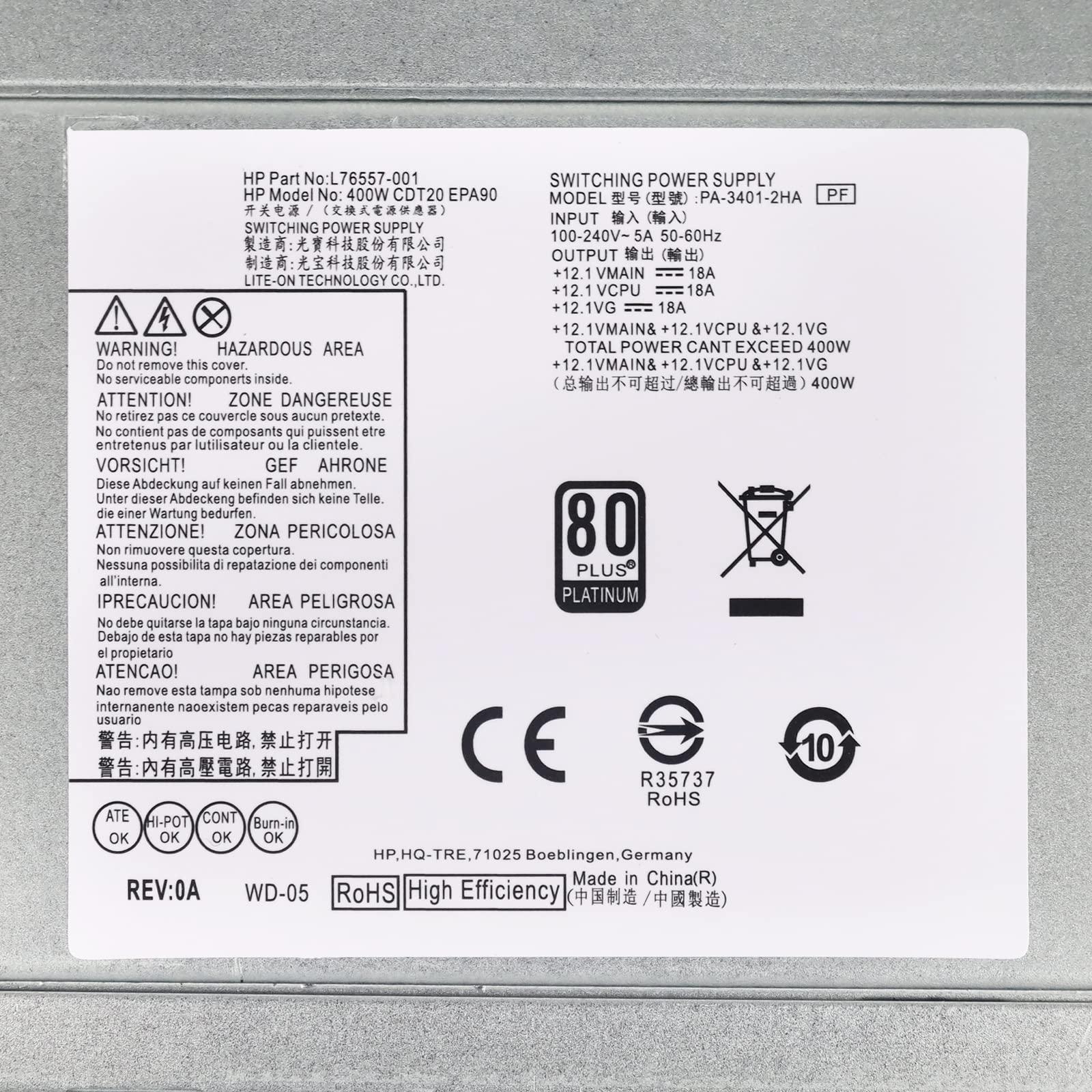 LXun LXun Upgraded 400W 942332-001 Power Supply Compatible with HP 280 288 285 480 800 600 680 G3 G4 Power Supply PA-3401-2HA L04618-400 PA-3401-1HA L04618-800