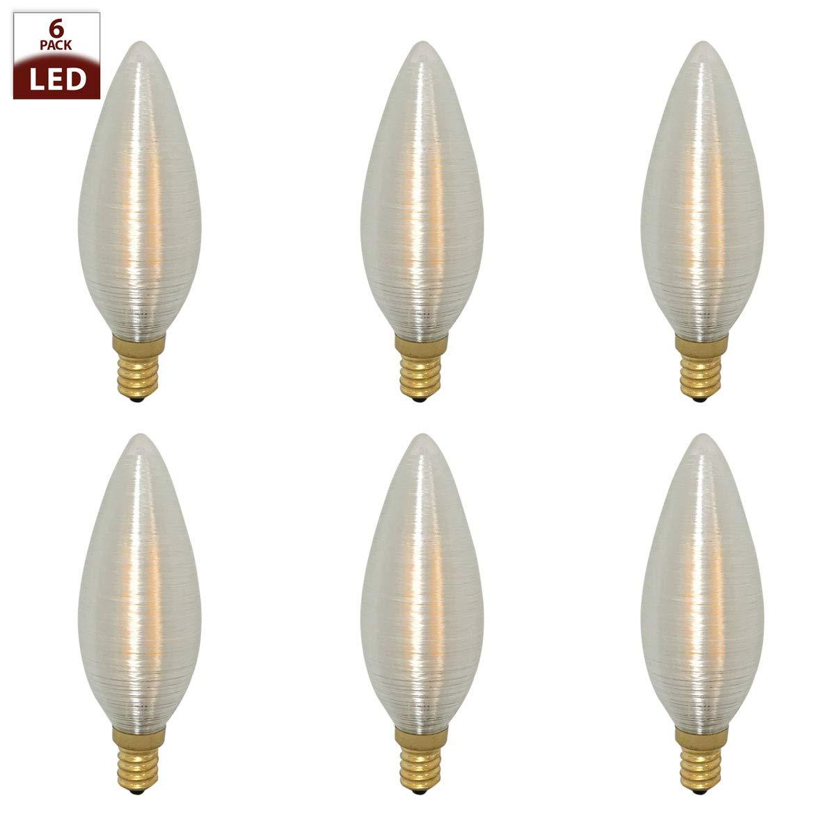 Royal Designs, Inc. Royal Designs, Inc. Vintage Dimmable Silk Wrapped Torpedo Shaped LED Light Bulbs, E12 Candelabra Brass Base, 130V, 4W, Set of 6