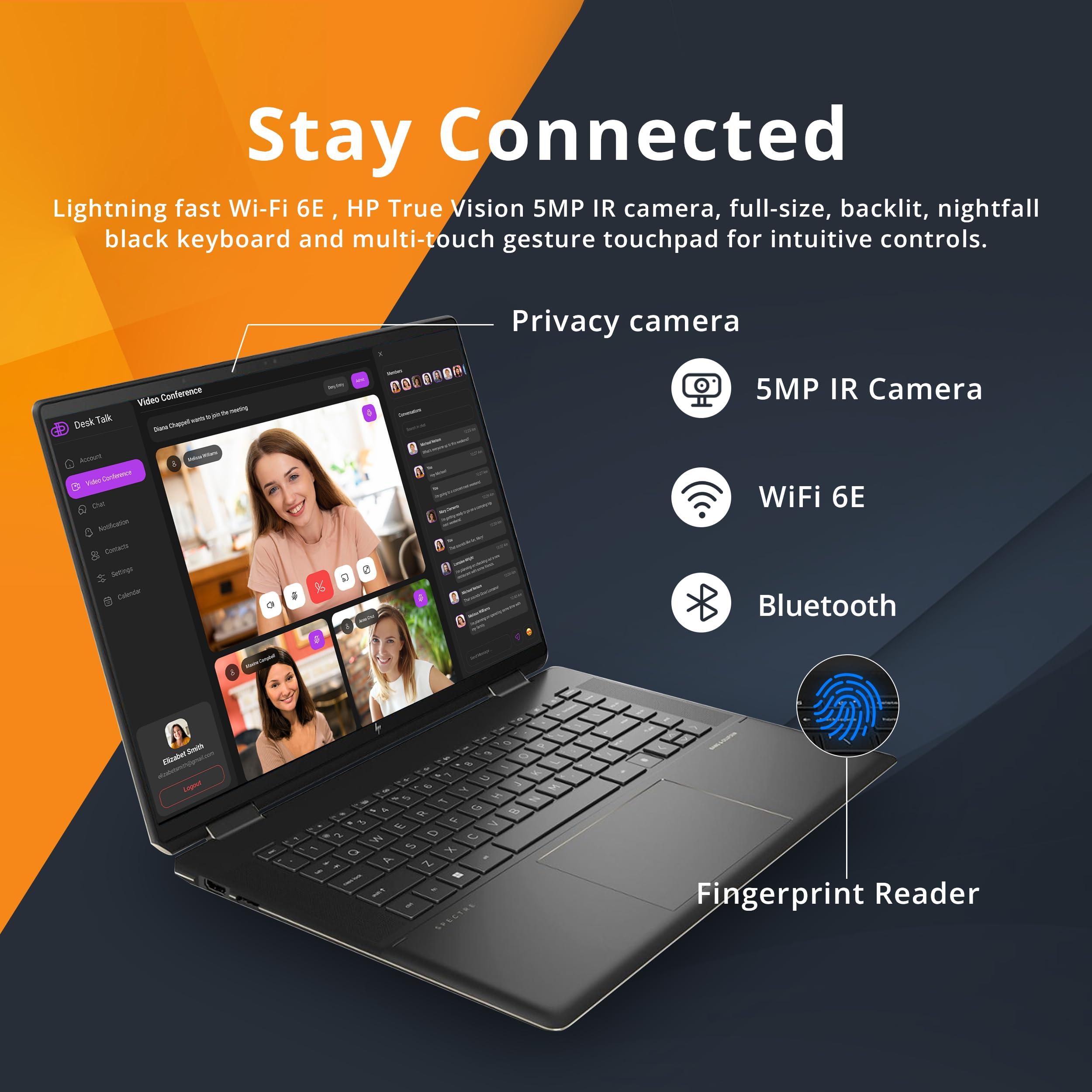 HP HP Spectre x360 16" 3K+ 2-in-1 Touch Laptop, Intel i7-13700H, 16GB RAM, 2.16TB Storage(2TB SSD+160GB Docking Station Set), Backit Keyboard, Fingerprint Reader, Stylus Pen & Sleeve, Win 11, Black