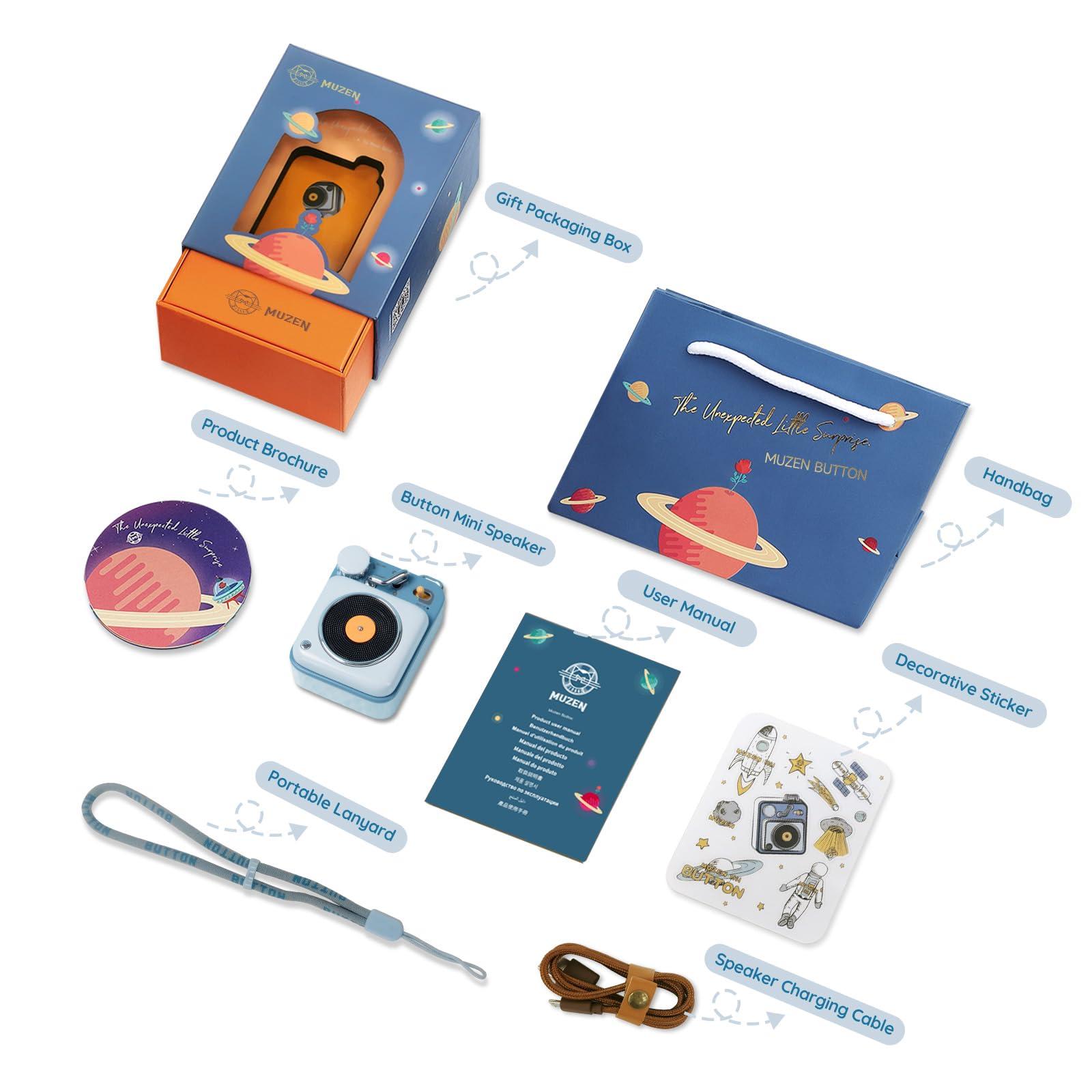 Muzen Muzen Mini Bluetooth Speaker, Button Portable Metal Small Cute Wireless Speaker, Rechargeable HiFi Loud Volume Audio Speaker with Portable Lanyard and Gift Box, Classic Retro Decor Gift