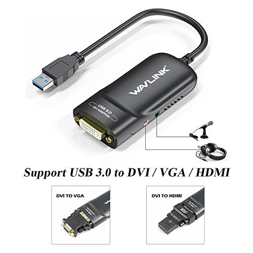 WAVLINK WAVLINK USB 3.0 to HDMI/DVI/VGA Universal Video Graphics Adapter with Audio Port Supports up to 6 Monitor displays, 2048x1152 External Video Card Adapter Support Windows & Chrome OS