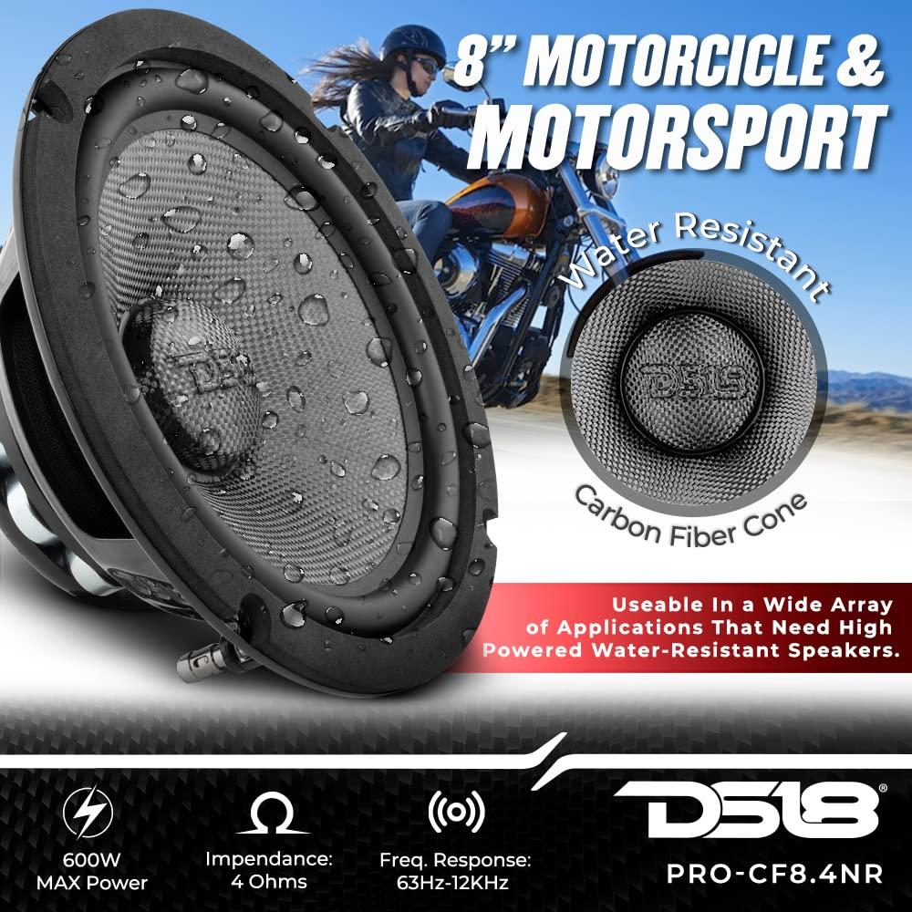 DS18 DS18 PRO-CF8.4NR 8 Inches Water Resistant Loudspeaker - Mid-Bass Carbon Fiber Cone and Neodymium Rings Magnet 600 Watts 4-Ohms - Ideal for Motorcycle & Motorsports (1 Speaker)