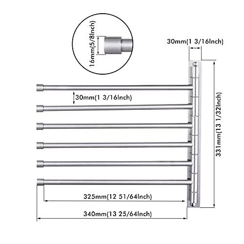 KES KES Swing Out Towel Bar, 6-Bar Folding Arm Swivel Hanger Bathroom Storage Organizer Wall Mount Rustproof 13 Inch SUS 304 Stainless Steel Brushed Finish, A2102S6-2