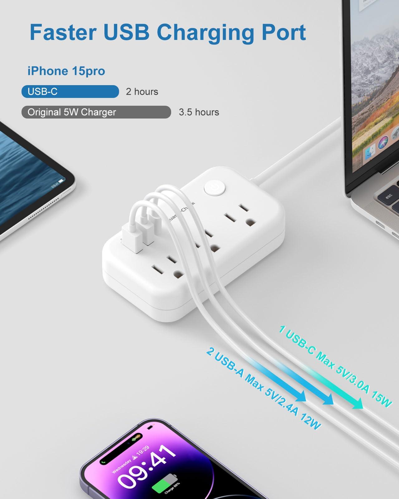 QuasarCheuk Type E F Plug Adapter, Germany France Travel Plug Adapter with 3 Outlets 3 USB PortsSchuko Plug Power Adaptor for US to Europe EU Spain Iceland Korea Greece Norway Russia German French, 4ft