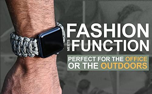 Savior Survival Gear Savior Survival Gear Paracord Watch Band Compatible with Apple 42mm and 44mm Apple Watch - Paracord Watch Band with Stainless Steel Adjustable Shackle (550 Paracord, Black, X-Large)