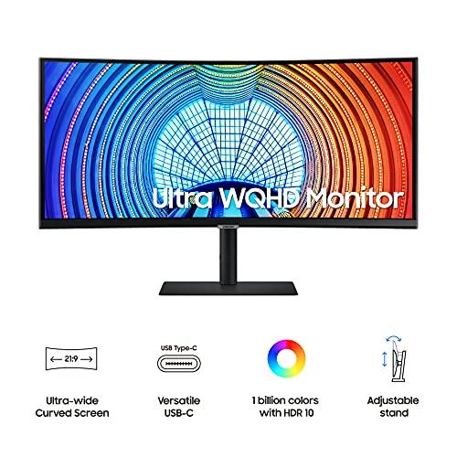 SAMSUNG SAMSUNG 34” S65UA Series Computer Monitor, Ultrawide QHD Screen, HDR10, 100Hz, Curved, USB- C, Adjustable Stand, Intelligent Eye Care, LS34A650UXNXGO, Black