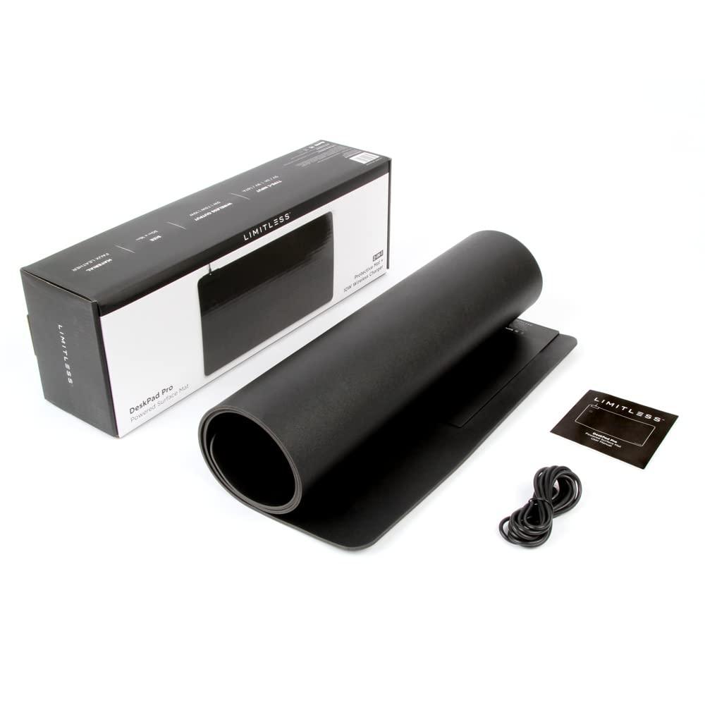 Limitless Innovations Limitless DeskPad Pro 2-in-1 Waterproof/Syntenic Leather Desk Mat Protector with 10W Wireless Charging Pad for Qi-Enabled Devices (Black)