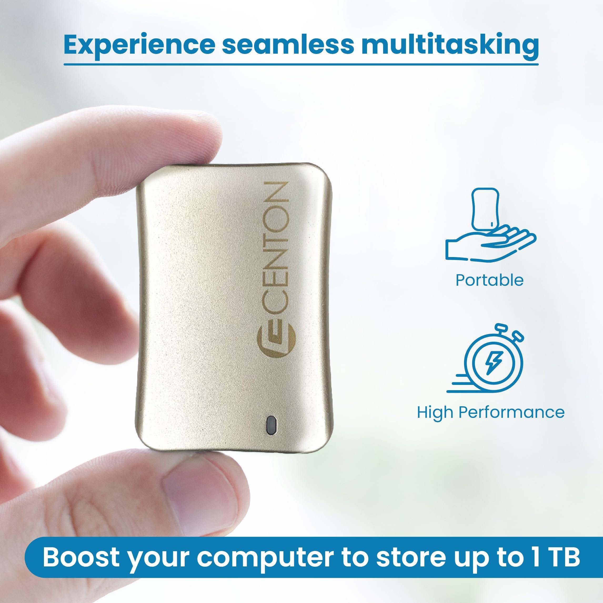 Centon Centon External SSD (Silver Metallic), USB-C 3.2 Gen 2, 1000GB