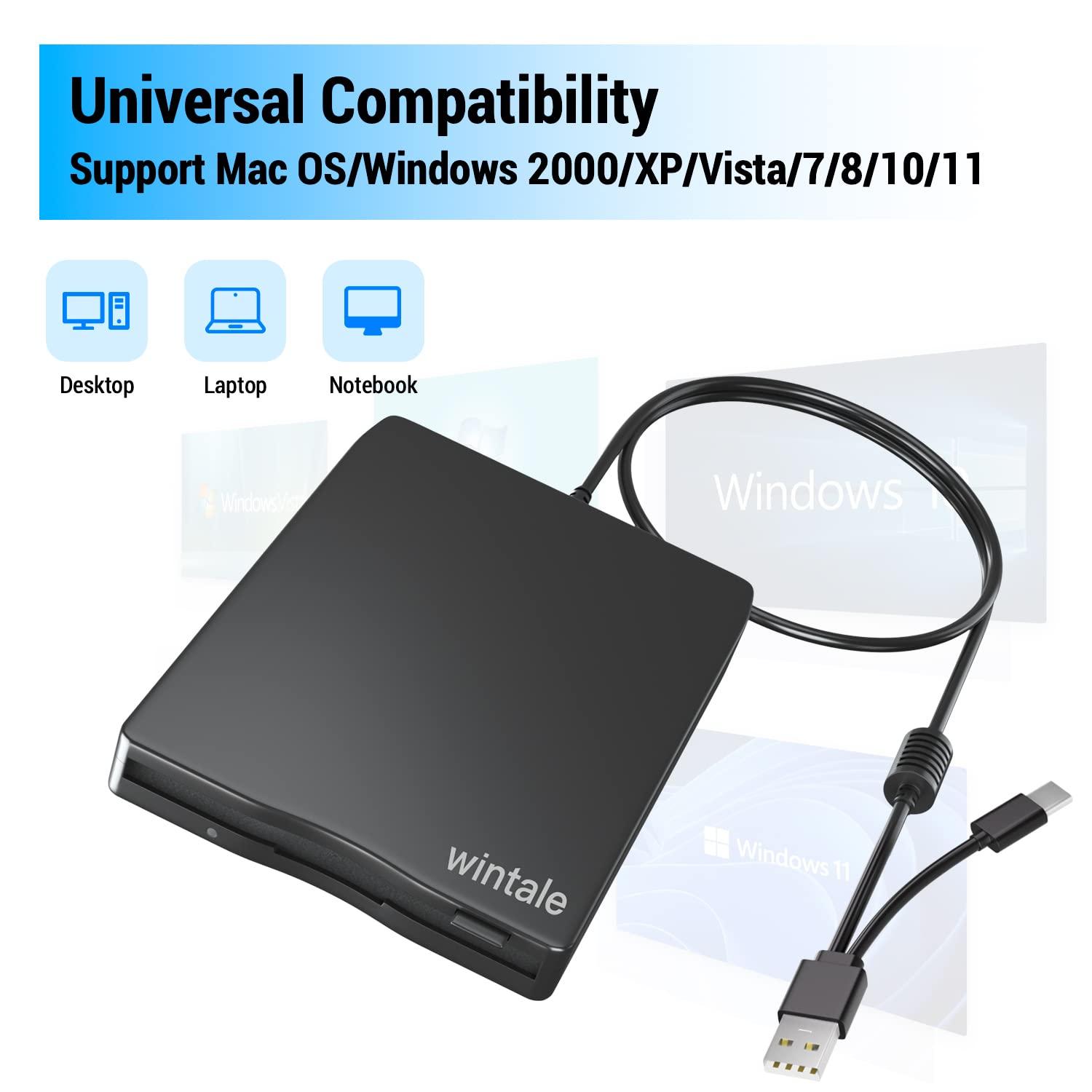 wintale wintale USB Floopy Drive,Portable 3.5\" USB External Floppy Disk Drive,Slim Plug and Play 1.44 MB FDD for PC Windows 2000/XP/Vista/7/8/10/11 Mac