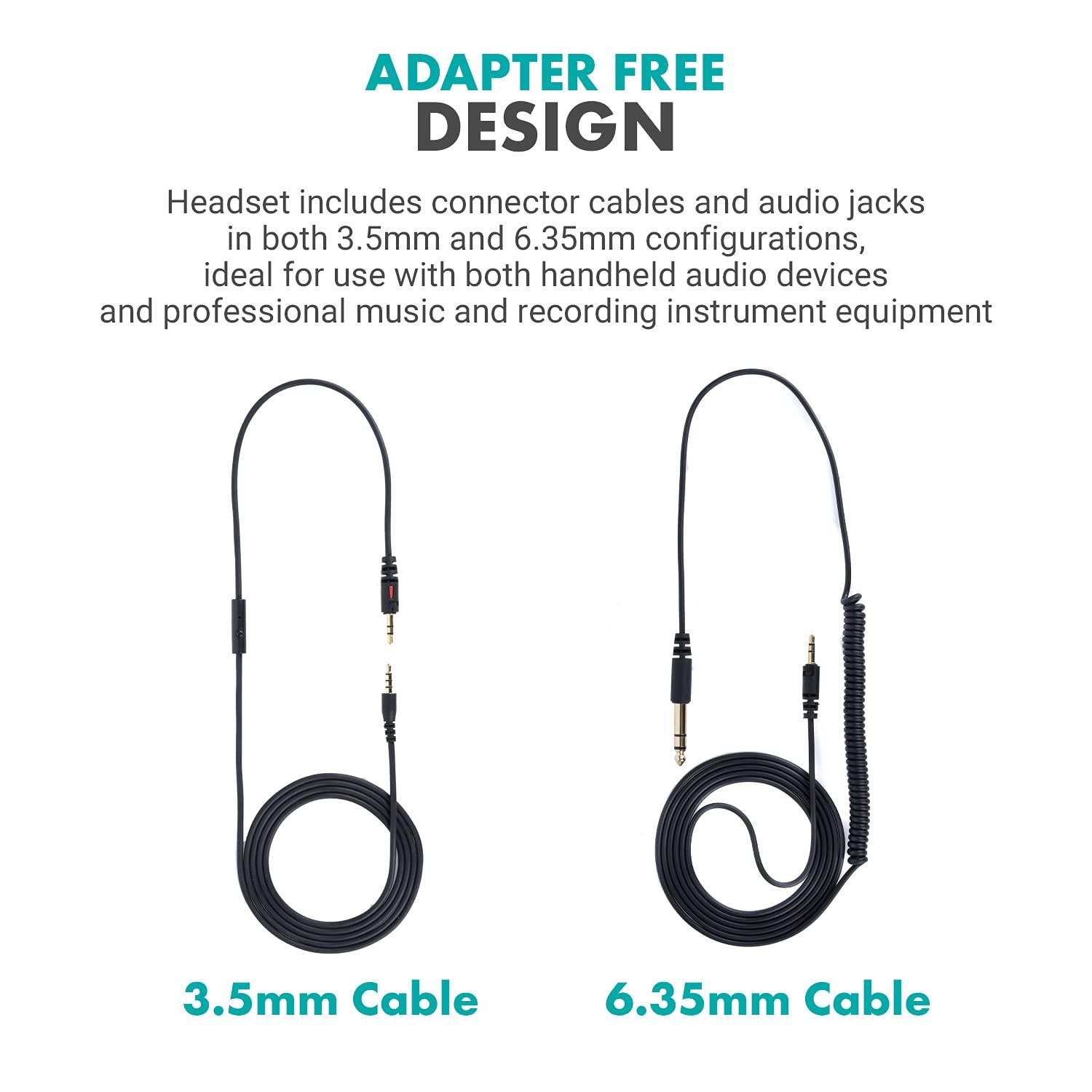 Movo Movo MH-100 Hi-Fi Studio Headphones with Microphone - Wired Over Ear Headphones for Gaming and Music with 3.5mm and 6.35mm Input - Comfortable Headphones with Mic - Perfect Podcast Headphones for PC