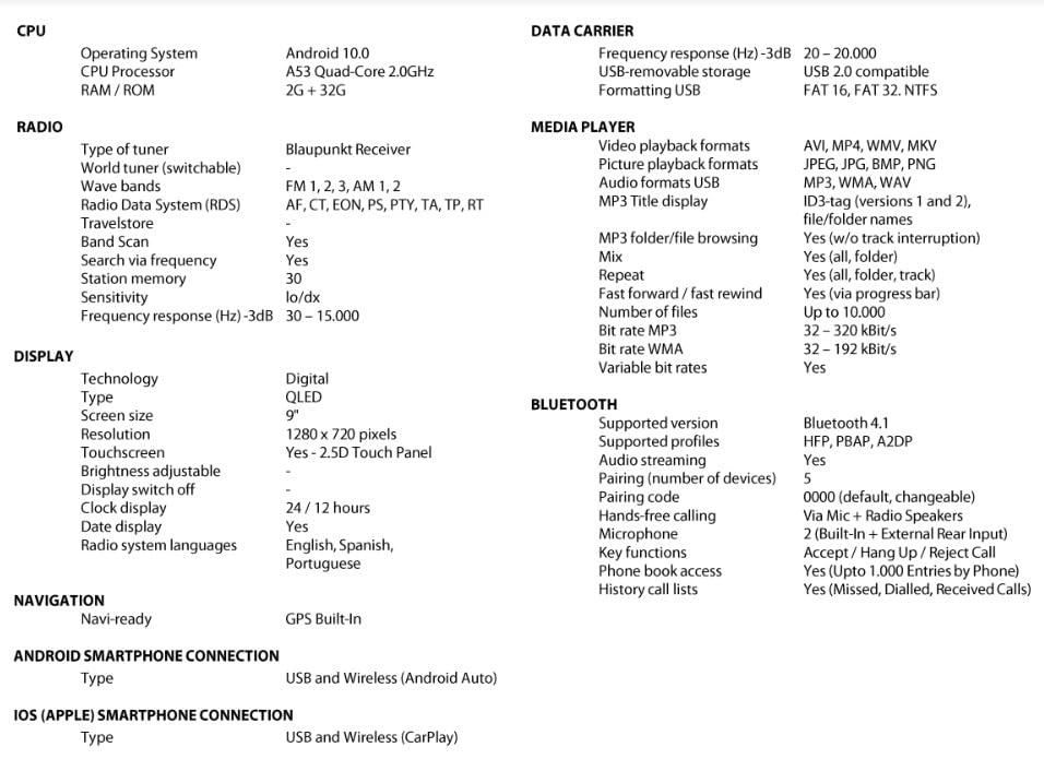 BLAUPUNKT BLAUPUNKT CALI900 Car Multimedia 9-inch QLED 2.5D Touch Screen Panel Quad Core 2.0G Processor Supports Apple CarPlay Android Built-in WiFi Bluetooth DAB+ & Navigation Capabilities