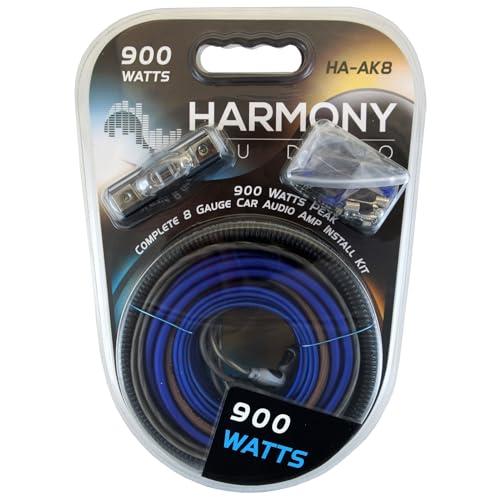Harmony Audio Harmony Audio HA-AK8 8 Gauge CCA Installation Wiring Kit for Amplifiers 900W Amp for Car Audio Amp Installing Power and RCA Cables