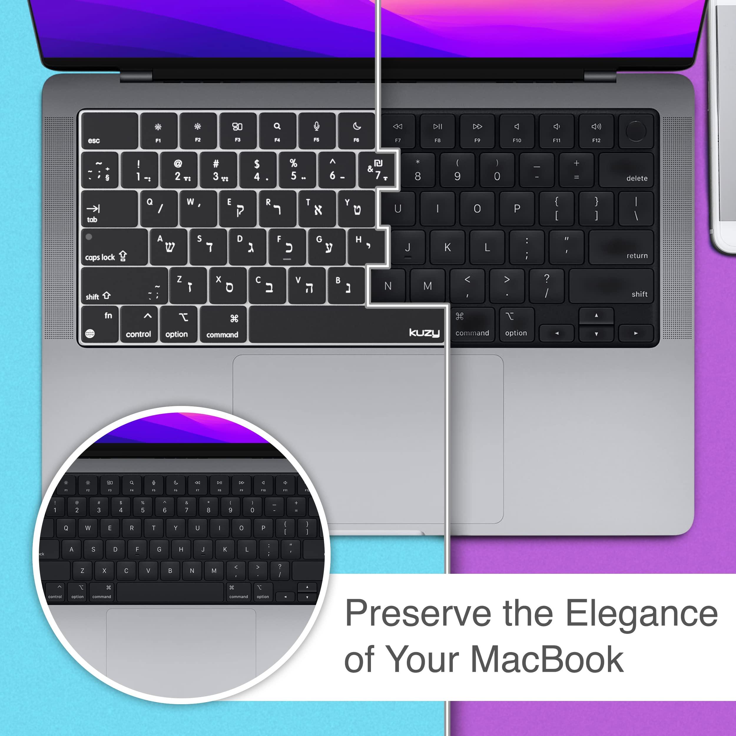 Kuzy Kuzy Hebrew MacBook Pro Keyboard Cover 2025 2024 2023 2022 14 inch 16" M4 M3 M1 M2 MacBook Air Keyboard Cover 13.6 inch 15" Silicone Skin Ultra Thin - US Version, Hebrew Language