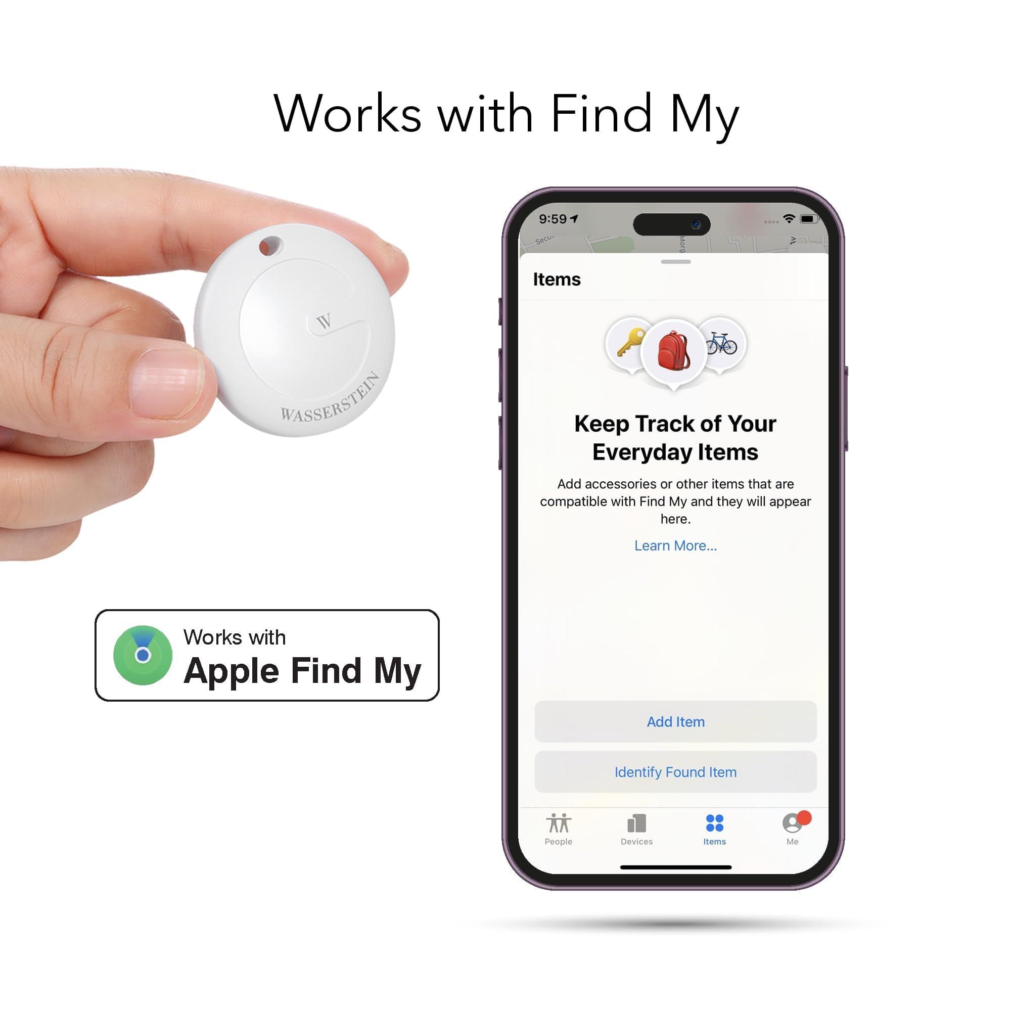 Wasserstein Wasserstein WTag Bluetooth Trackers - MFi Certified Luggage, Key, Pet, Phone Tracker - Works with Apple Find My (Not Compatible with Android) (2 Pack, White)