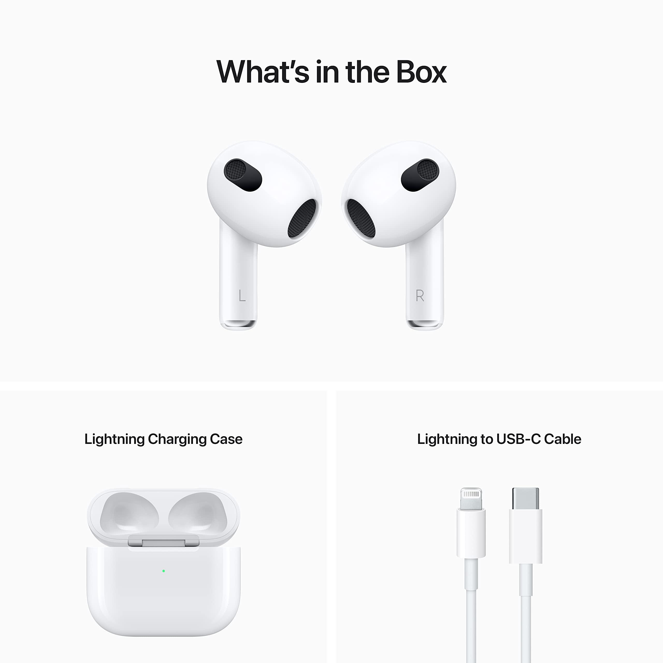 Apple Apple AirPods (3rd Generation) Wireless Ear Buds, Bluetooth Headphones, Personalized Spatial Audio, Sweat and Water Resistant, Lightning Charging Case Included, Up to 30 Hours of Battery Life