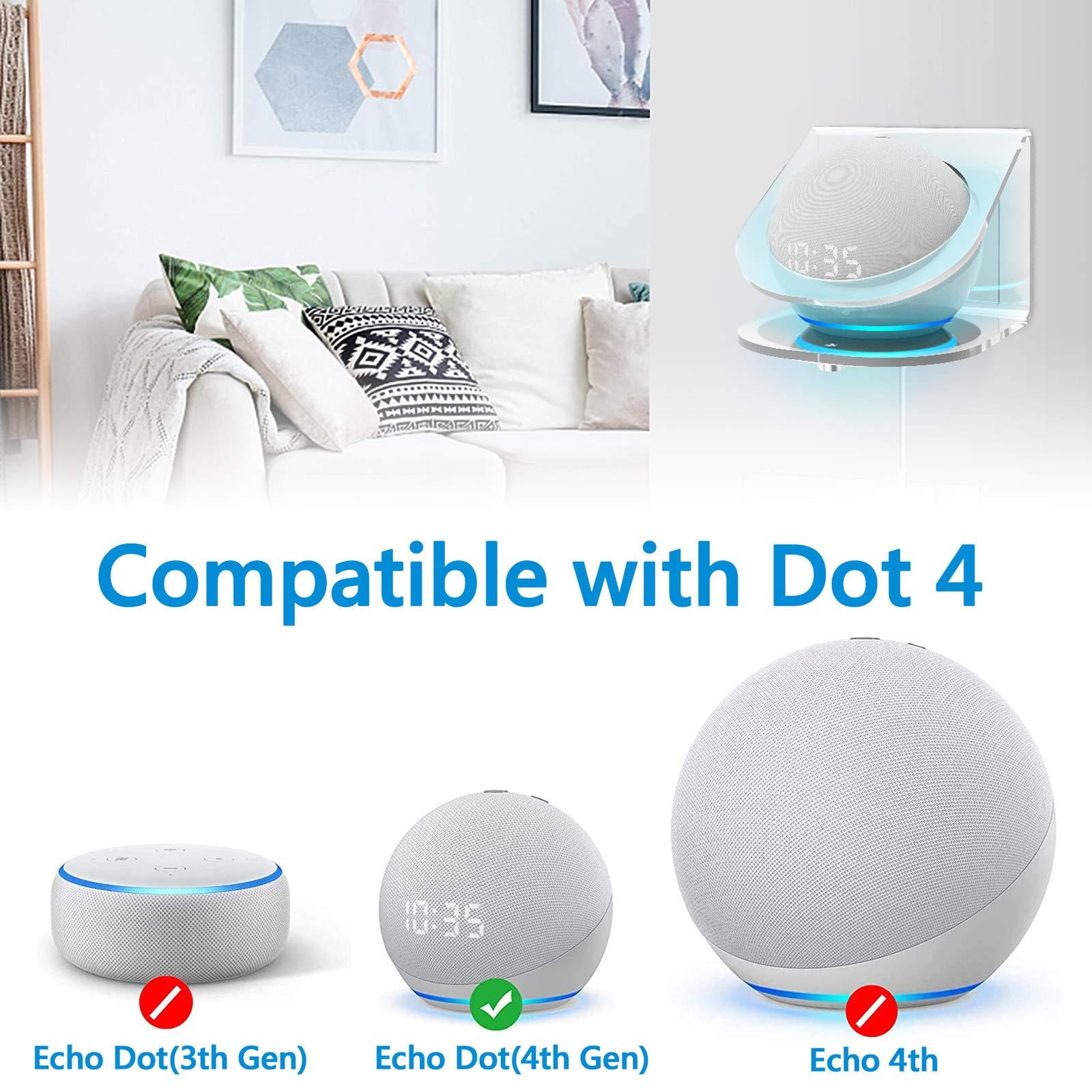 GEEKRIA Geekria Acrylic Wall Mount Compatible with Echo Dot 4th with an LED Clock and Alexa Smart Speaker, Speaker Stand Stable Guard Holder (Clear)