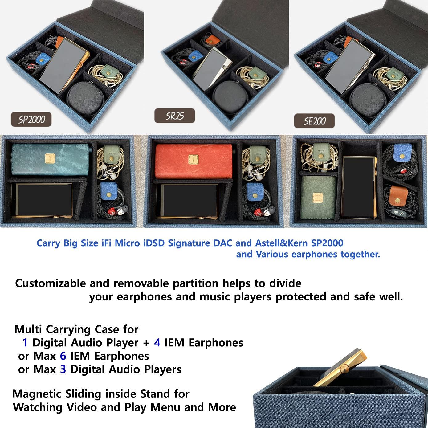MITER CASE MITER CASE Carrying for DAP + Earphone , Handmade Italy PU Leather Hard Standing 6 IEM Earphones or 3 Digital Audio Players Storage Carry Cover Box (Multi Case-Indigo Blue), (DAP case)