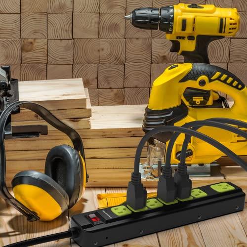 Monster Monster Workshop Heavy-Duty Garage Power Strip Surge Protector - Mountable Heavy-Duty Wide-Spaced 7 Grounded AC Outlets with 4ft Angled Flat Plug - 1200 Joules - ETL Listed