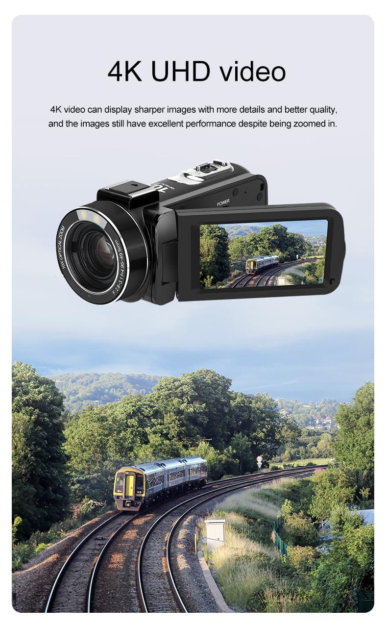 ORDRO ORDRO 4K Video Camera Camcorder 10X Optical Zoom 30MP 24FPS Vlogging Camera 3.0" IPS Touch Screen Digital Camera with 32G Memory Card