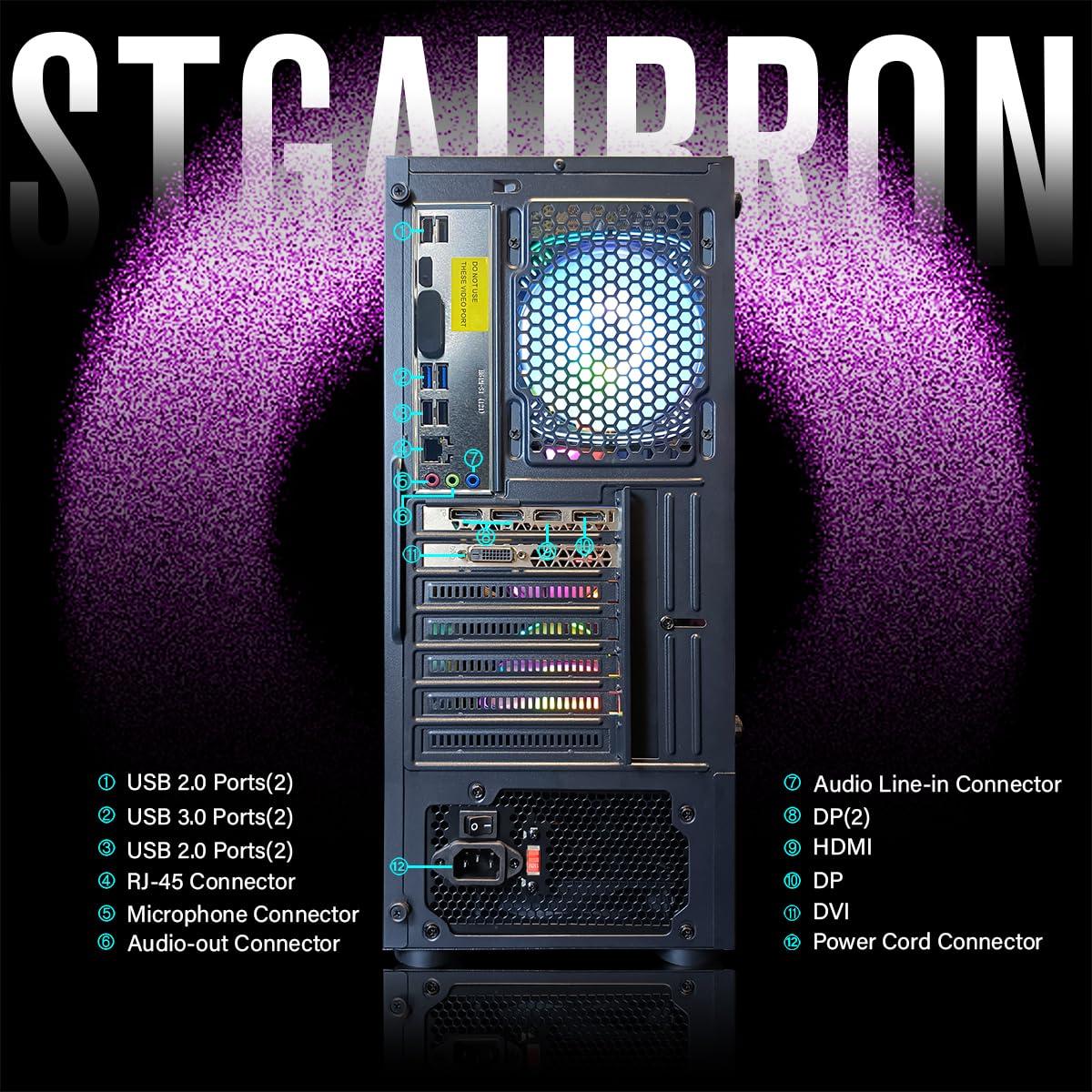STGAubron STGAubron Gaming PC Desktop Computer, Intel Core I7 up to 3.9 GHz, Radeon RX 580 8G, 16G RAM, 512G SSD, WiFi, Bluetooth 5.0, RGB Fan x6, RGB BT Sound Bar, Windows 10 Home