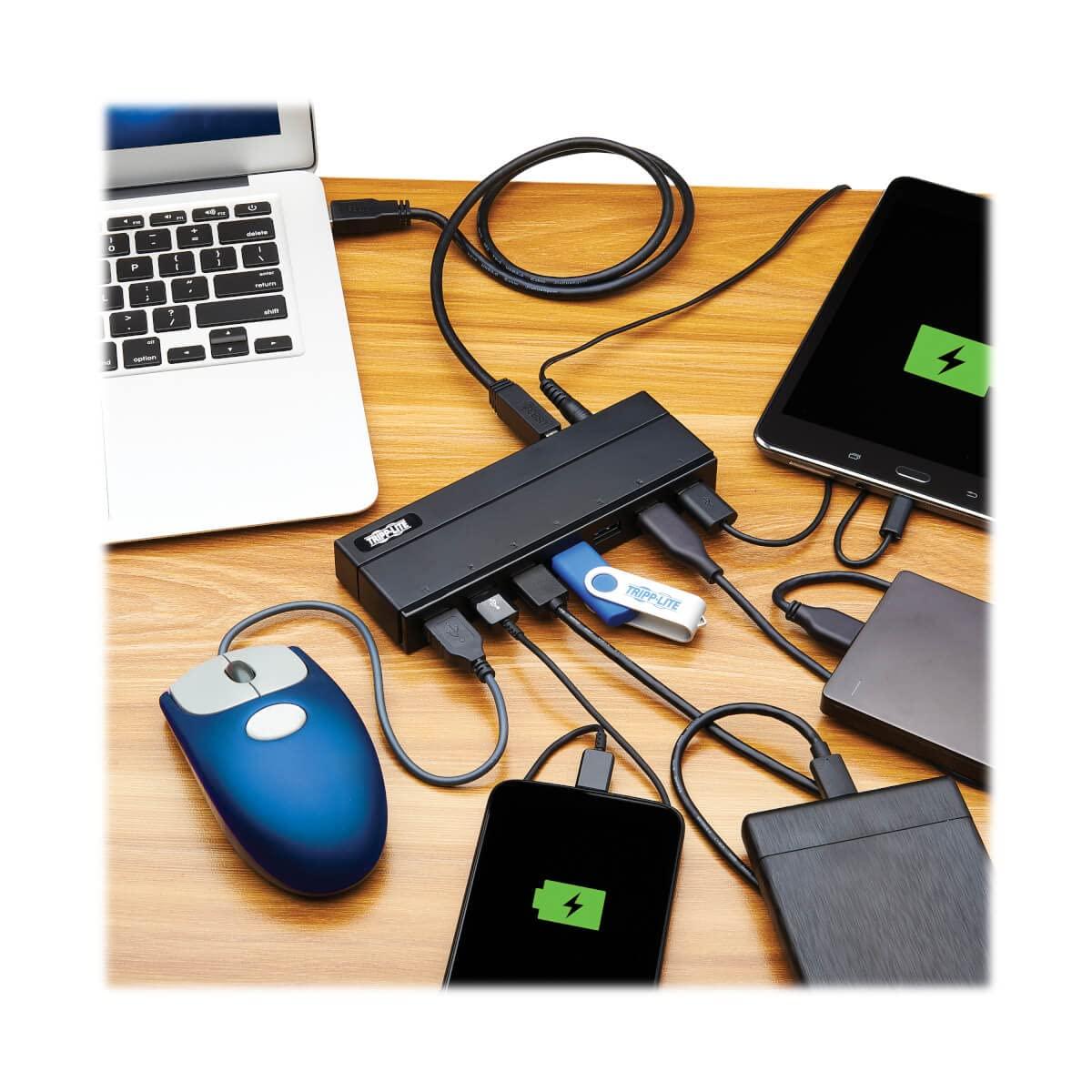 Tripp Lite Tripp Lite 7-Port USB-A Mini Hub - USB 3.2 Gen 1, Up to 5 Gigabits per Second, Plug-and-Play No Software Needed, International Plug Adapters for UK, EU, & Australia - 1-Year Warranty (U360-007-INT)