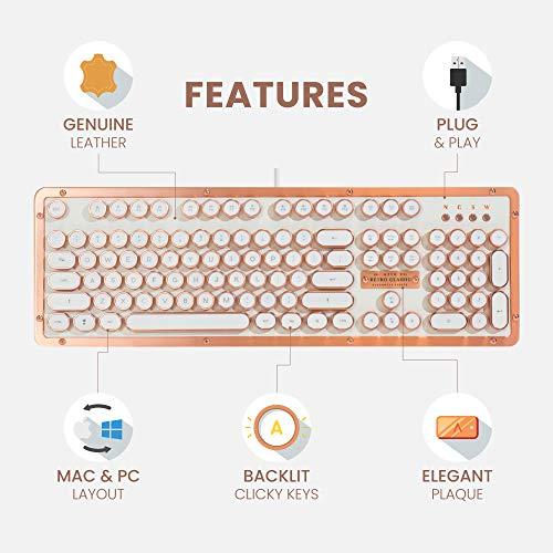 Azio Azio Retro Classic USB (Posh) - USB Wired Leather Vintage Backlit Mechanical Keyboard for PC/Mac (MK-RETRO-L-02-US)