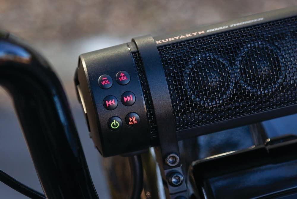 Kuryakyn Kuryakyn 2720 MTX Road Thunder Weather Resistant Motorcycle Sound Bar Plus: 300 Watt Handlebar Mounted Audio Speakers with Bluetooth, USB Power Charger, Satin Black