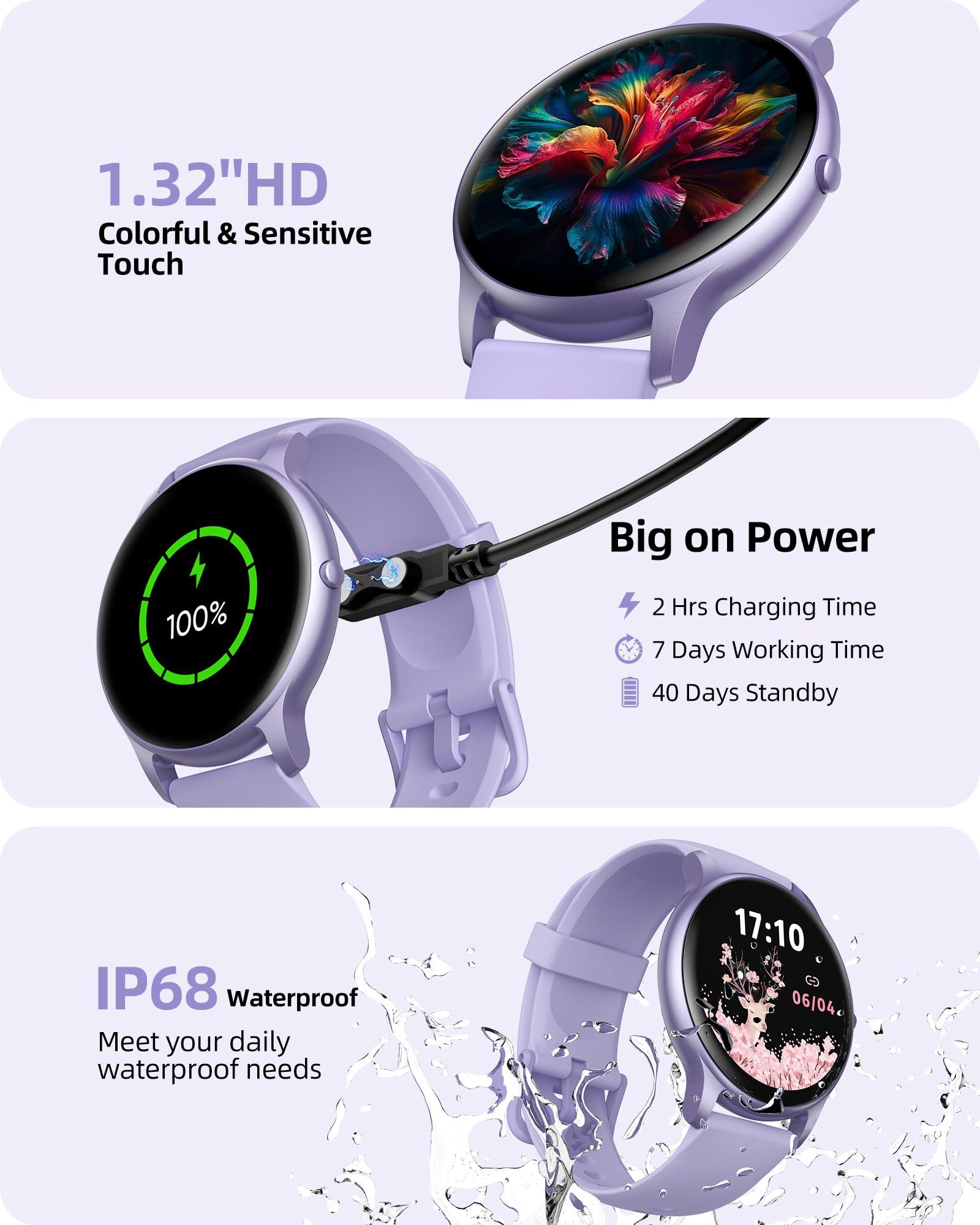 Parsonver Parsonver Smart Watch(Answer/Make Calls), Smartwatch for Women IP68 Waterproof, 100+ Sport Modes Fitness Activity Tracker Heart Rate Sleep Monitor Pedometer, Fitness Watch for Android & iPhone, Purple