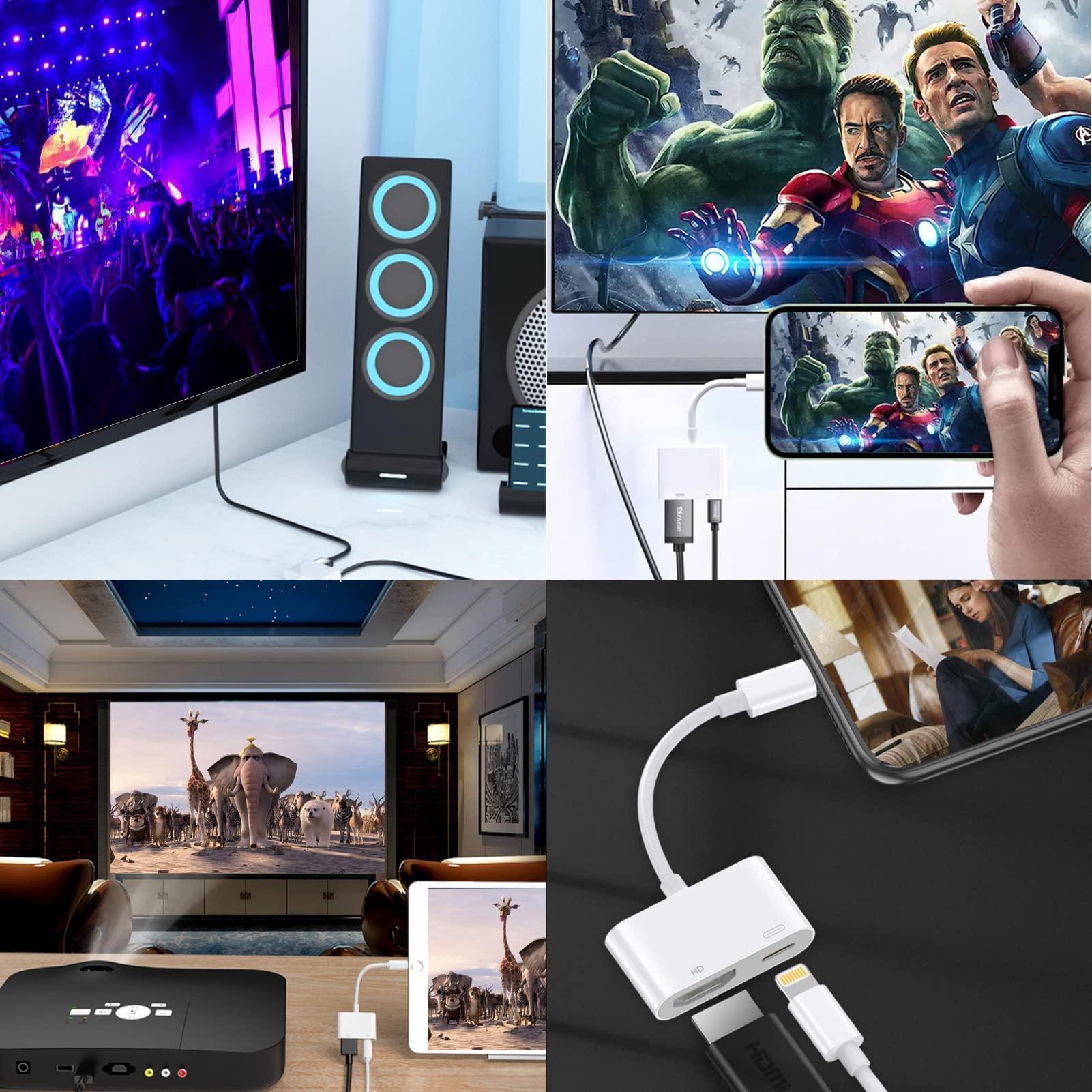 Microwoo [Apple MFi Certified] Lightning to HDMI Adapter for iPhone, Digital AV Audio Dongle,1080P Sync Screen Cable with Lightning Charging Port for iPhone, iPad to TV/Projector/Monitor Need Power Supply