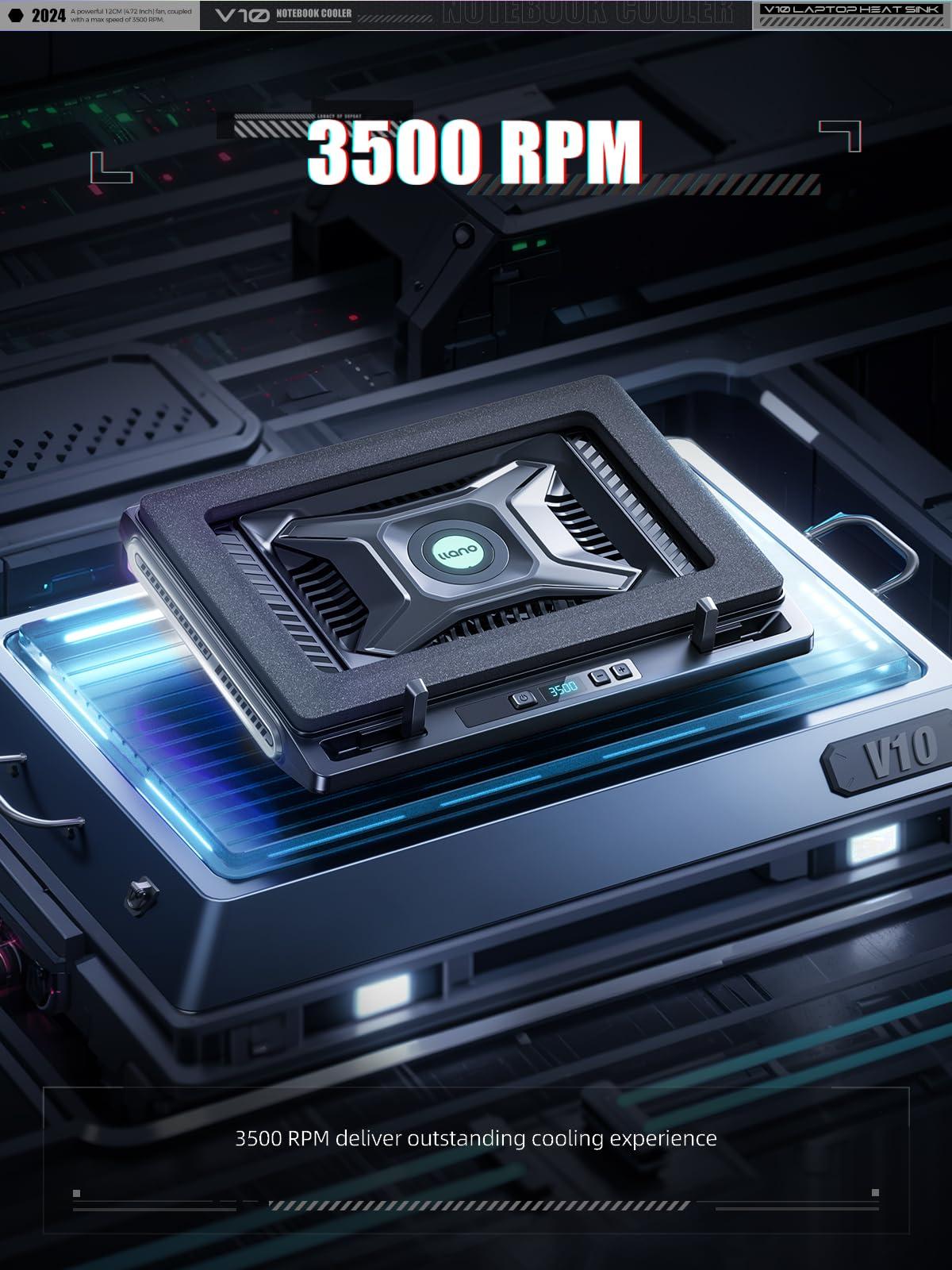 llano llano Laptop Cooler, Gaming Laptop Cooling Pad with 3500RPM Turbofan, 4.72 Inch External Fan Laptop Stand, Adjustable Variable Speed, Button Control, Seal Foam for Rapid Laptop13-17.3in, V10, Black