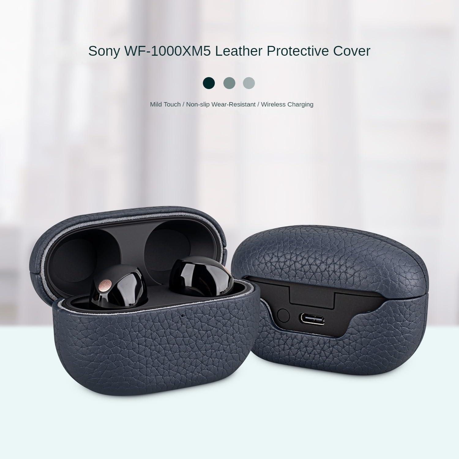 PAKJEL Genuine Leather Case for Sony WF-1000XM5, Earphones Portable Protective Cover (Color : Black)