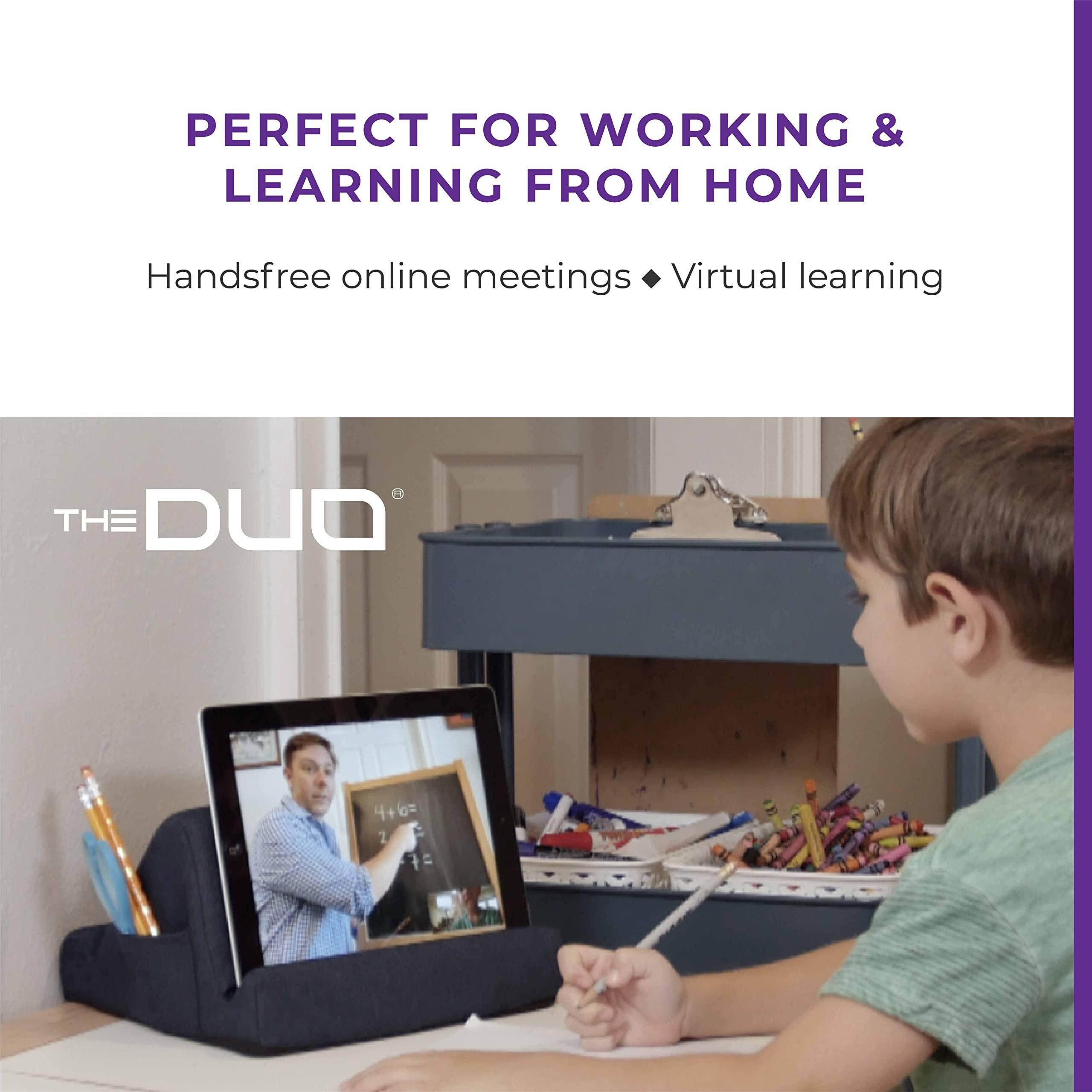 THE DUO THE DUO Multi-Angle Viewing Stand for iPad, Tablet, Phone - Pillow Tablet Stand with Side Pockets - Portable Tablet Holder for Travel and Work from Home - Purple, 10 x 10 x 6.75 inches