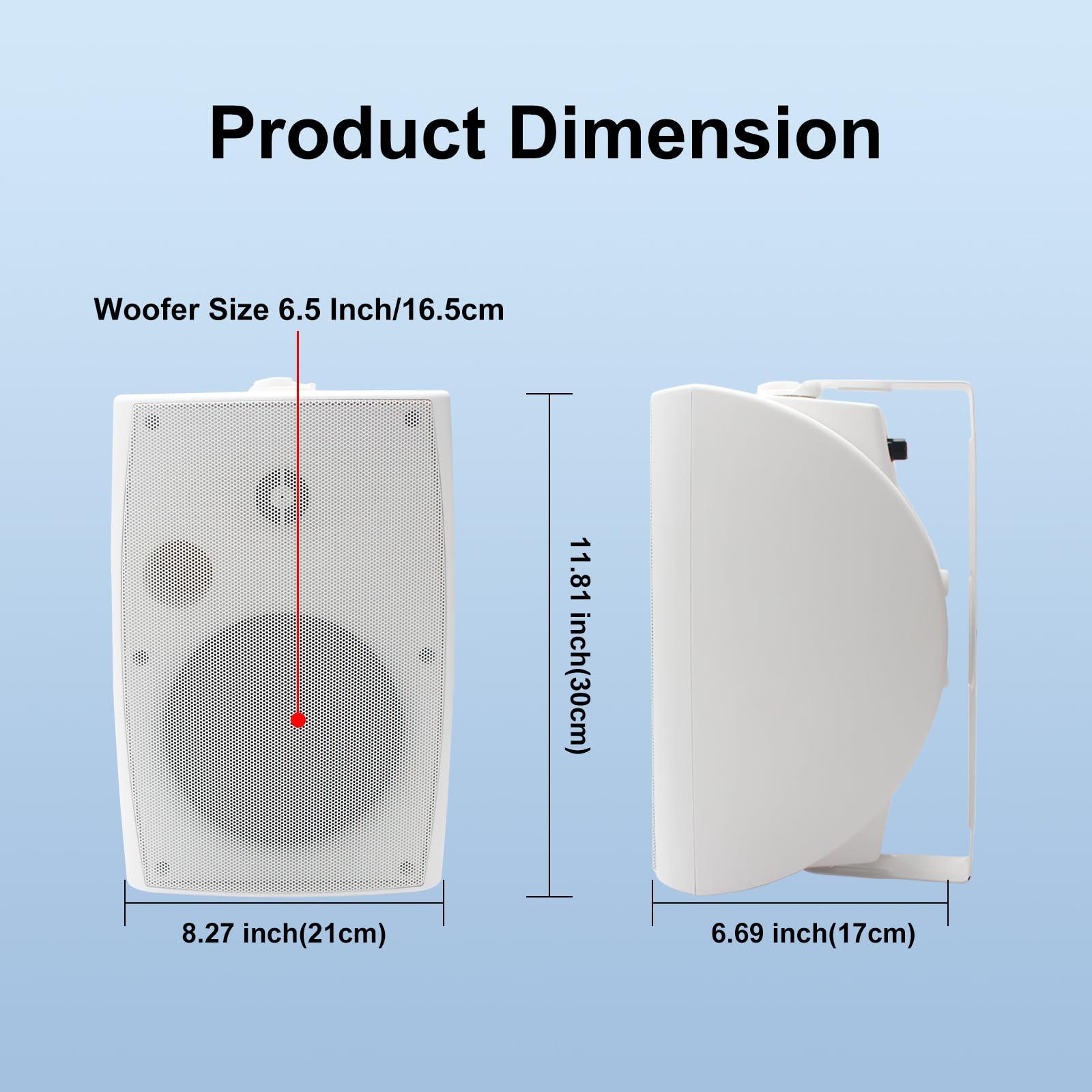 Herdio Herdio 400W 6.5 Inch Passive Outdoor Speakers Wired Waterproof,2 Way Wall Mounted Speakers with Powerful Bass for Patio Home Indoor Poolside Deck Backyard (Pair,White)