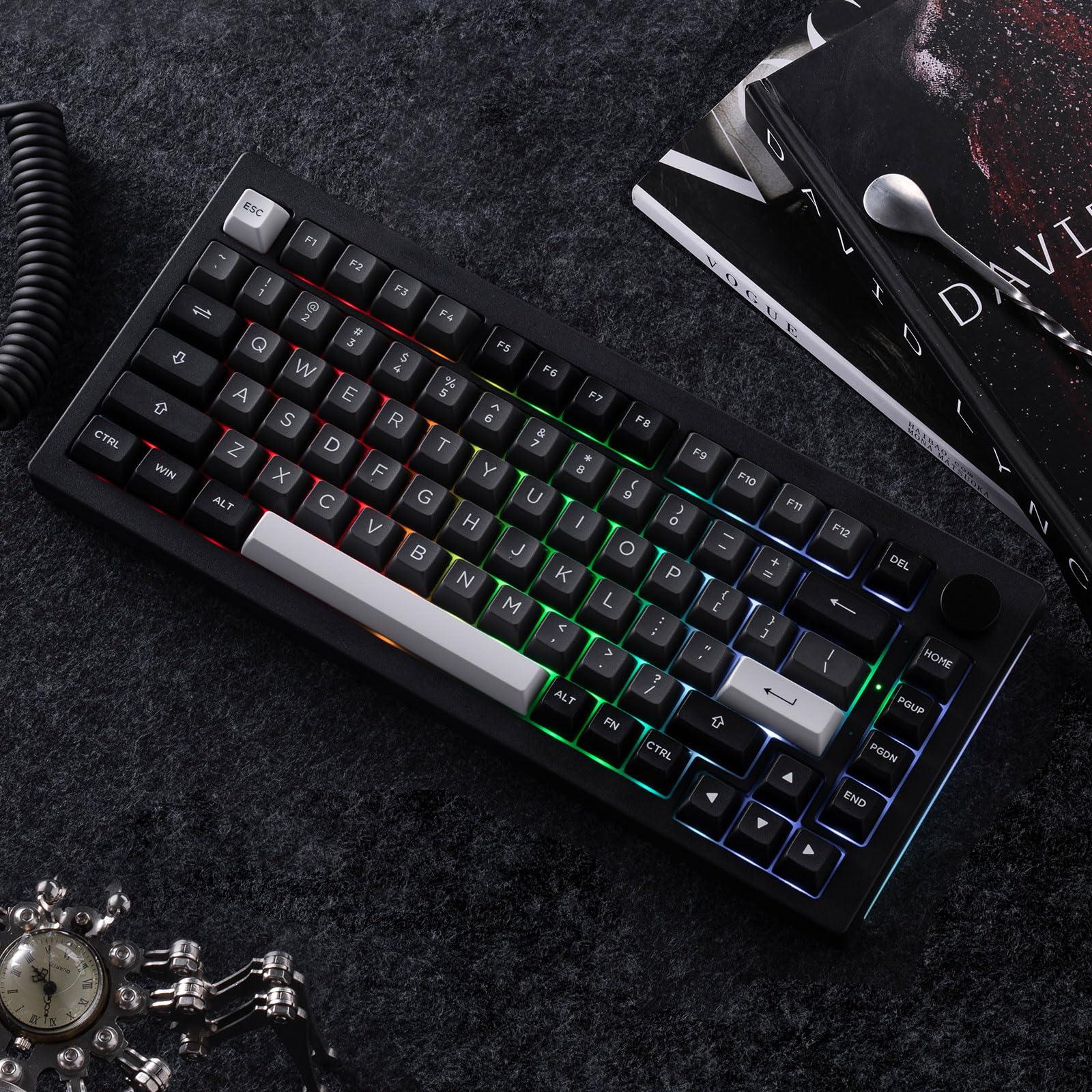 Akko Akko 5075B Plus Mechanical Keyboard 75% Percent RGB Hot-swappable Keyboard with Knob, Black & Silver Theme with PBT Double Shot ASA Profile Keycaps V3 Creamy Yellow Pro Switch