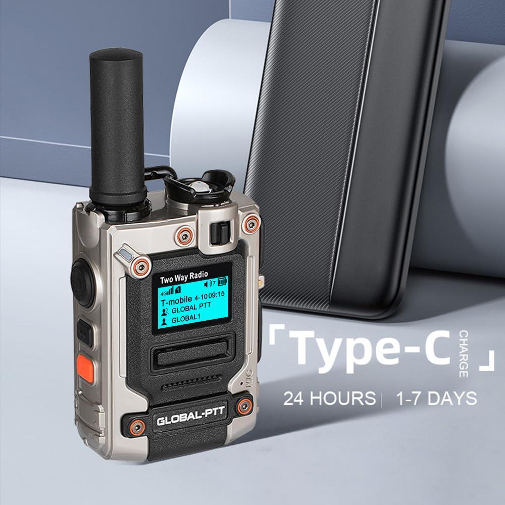 XMANA Pack of 2 Global Walkie Talkie with Sim Cards - One Button Instant Group Communication Over The Nationwide Cellular Network - Two Way Unlimted Range PoC Radios with Flashlight (Silver)