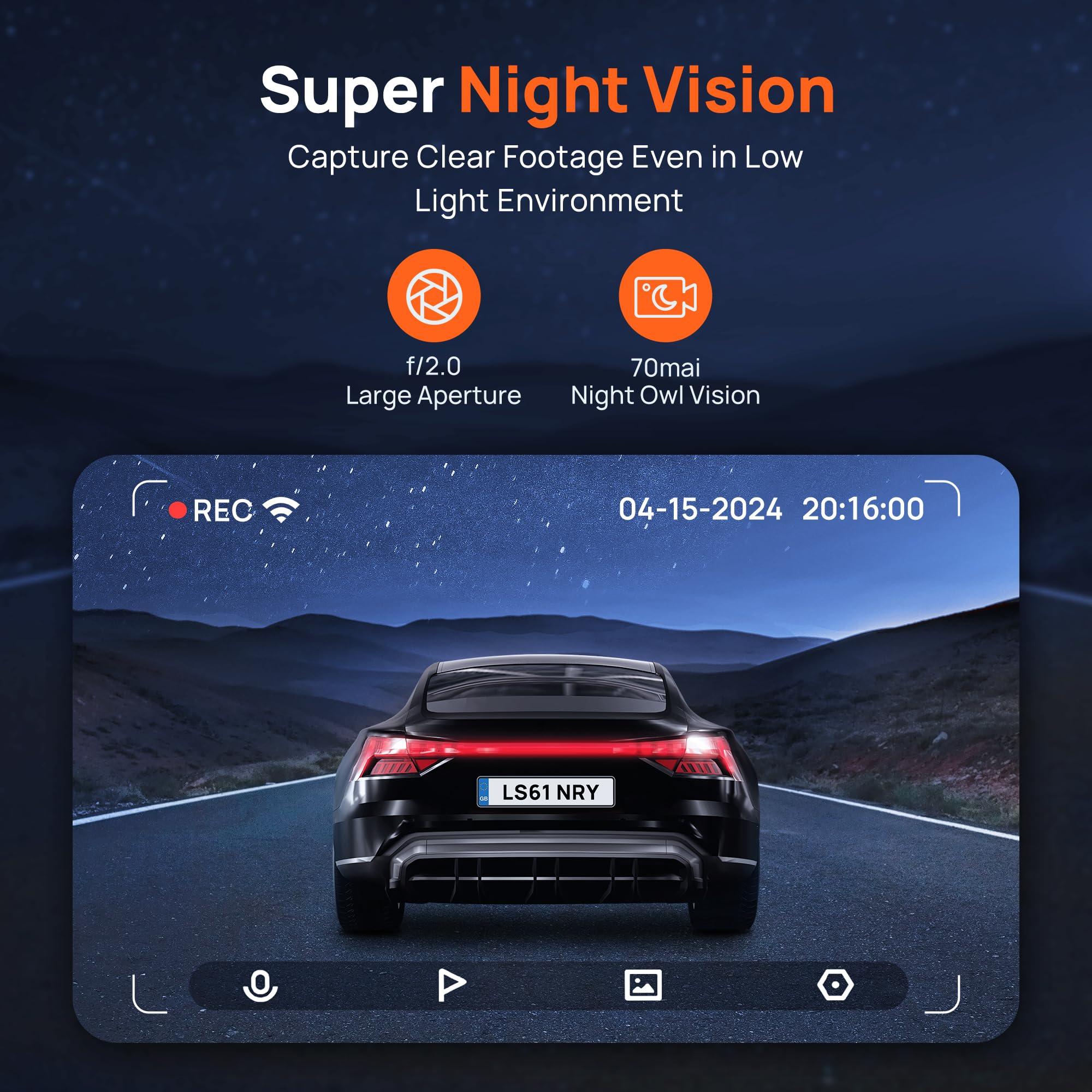 70mai 70mai Dash Cam M310, Dash Camera for Cars 1296P QHD, Smart Dash Cam Front Built in WiFi, 130 Wide-Angle FOV, WDR, Night Vision, iOS/Android Mobile App, Loop Recording, Parking Monitor, Time-Lapse