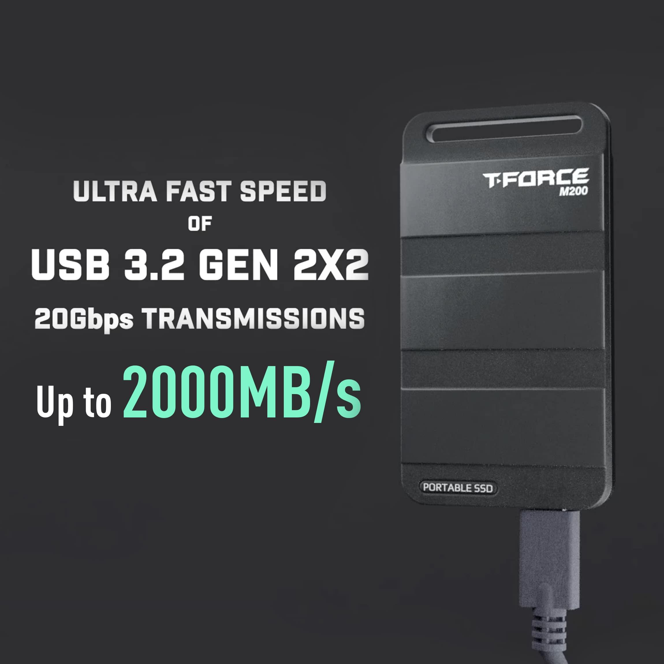 TEAMGROUP TEAMGROUP T-Force M200 Portable SSD 1TB USB3.2 Gen2x2 Type-C Read/Write 2000MB/s Compatible with PS5 & Xbox & Chrome OS (T8FED9001T0C102)